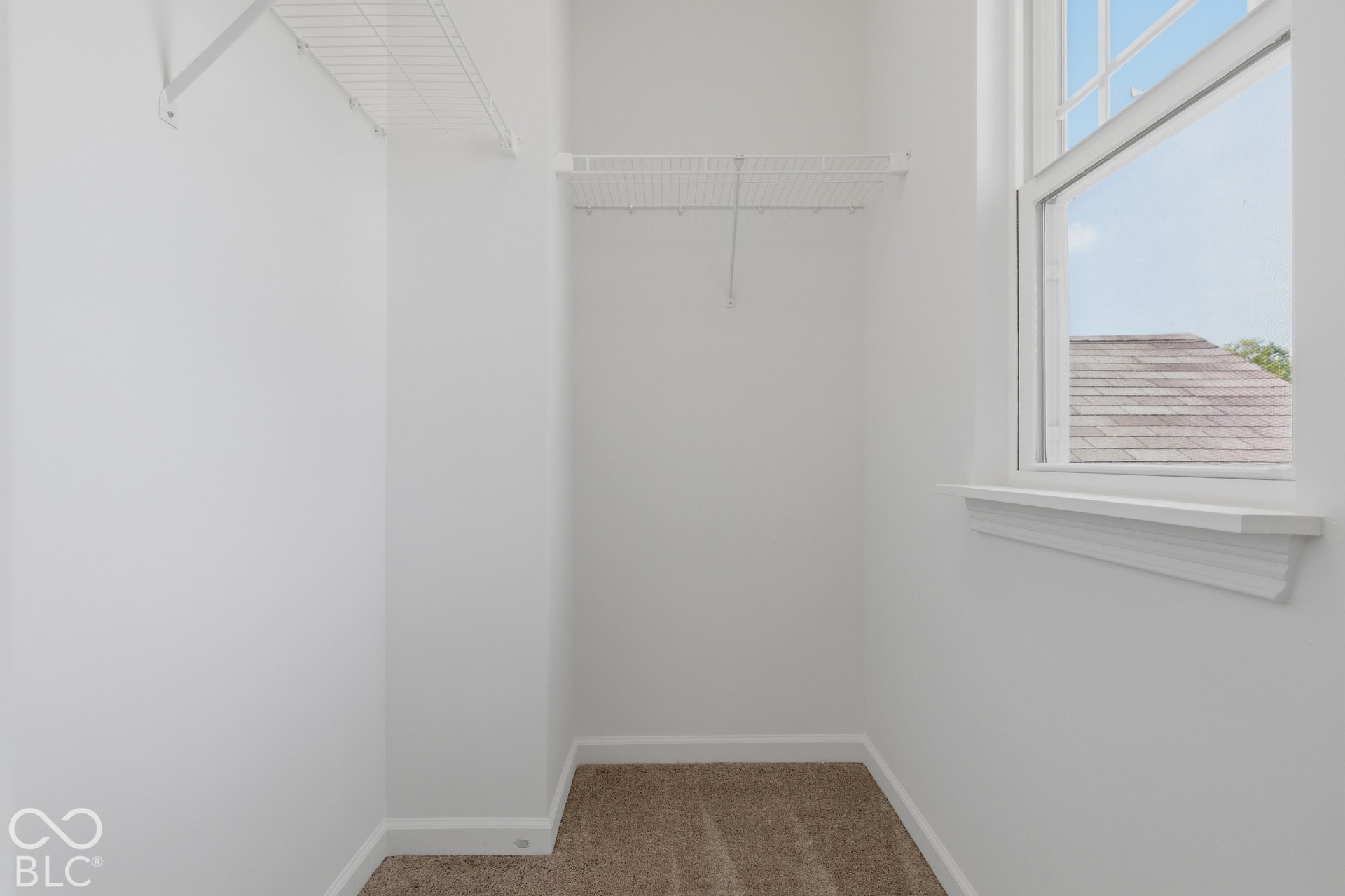 10525 Broadford Street, Indianapolis, IN 46239 Walk-in closet featuring wire shelving, a double-hung window, and neutral carpeting