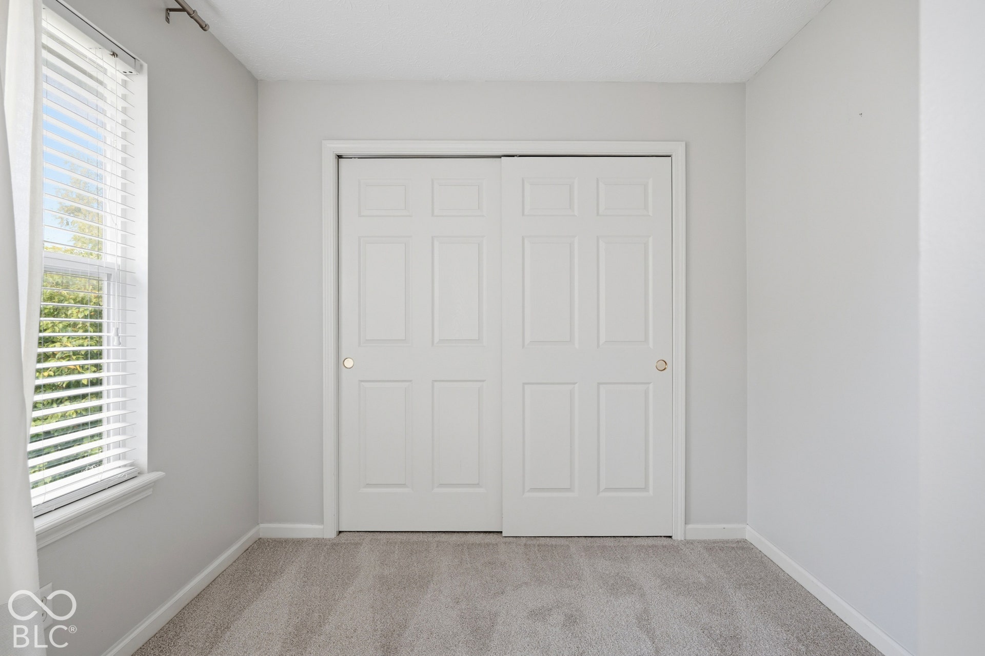 Soft gray carpeting with white baseboards