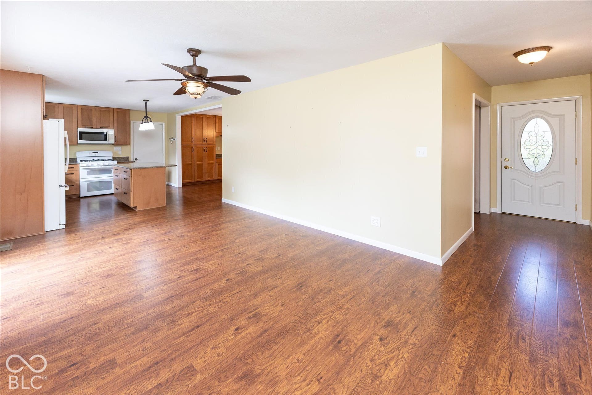 living room, entry and kitchen