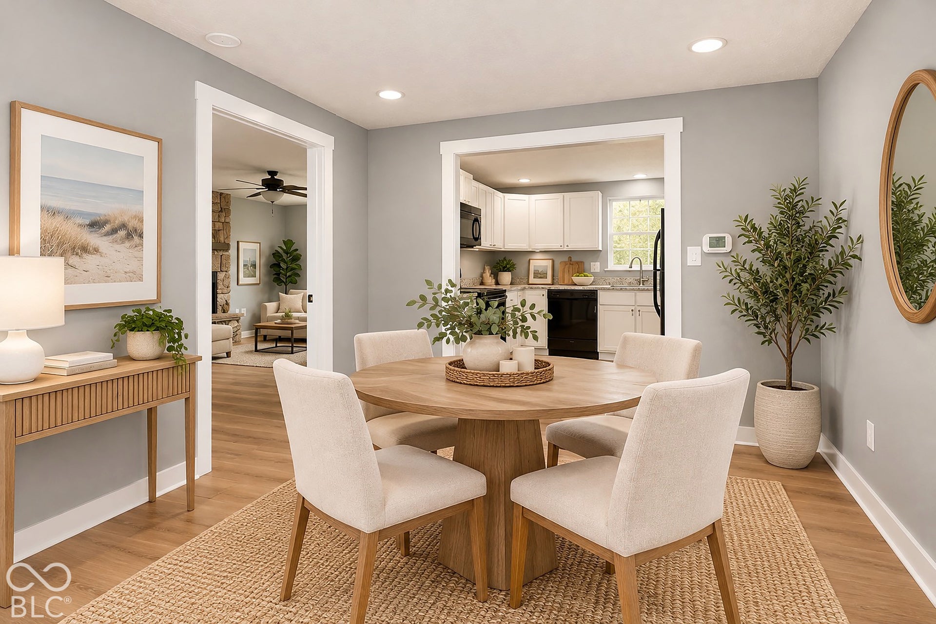 Virtually Altered - Dining area featuring wood-finish flooring, recessed lighting, and crisp white trim