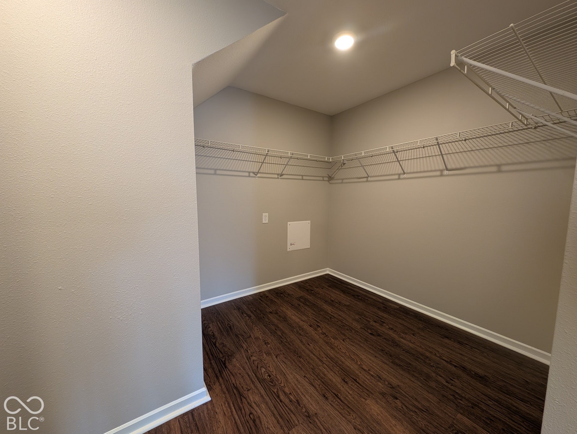 Wood-finish flooring with white trim
