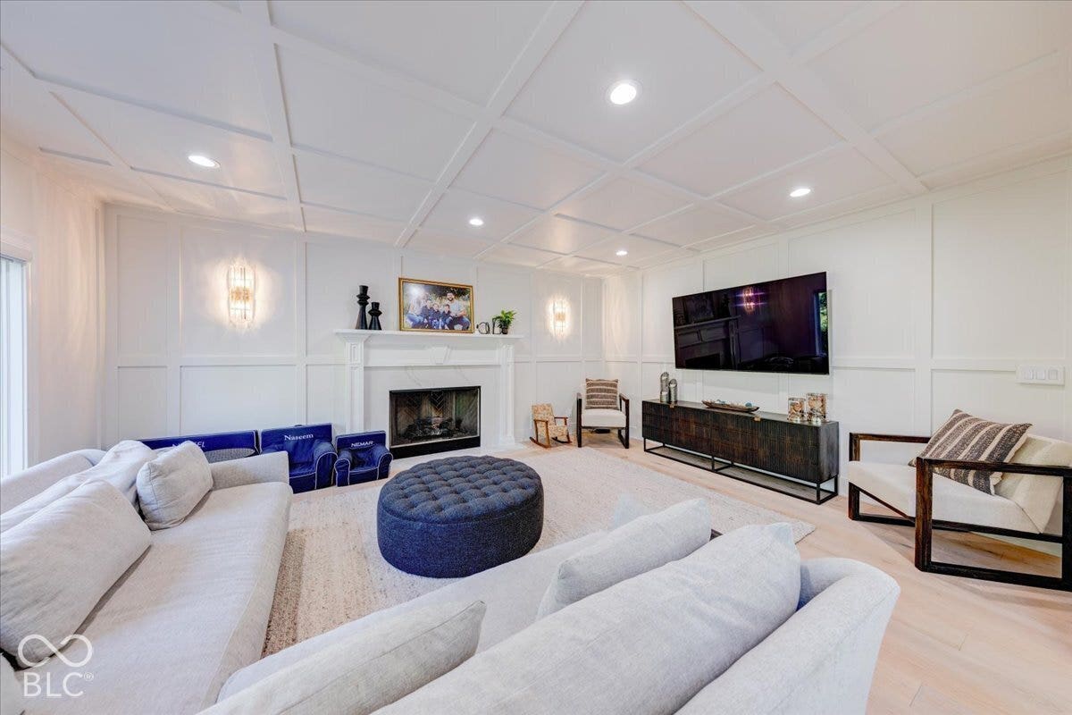 Coffered ceiling with recessed lighting