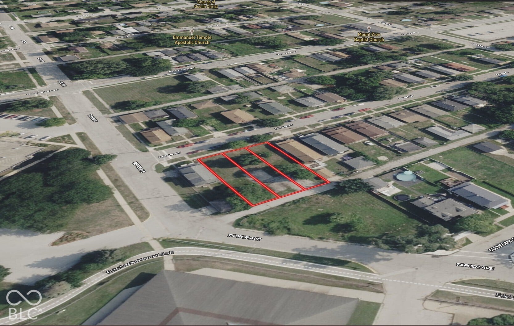 Aerial Map. Depicting the property boundary in red outline within a residential area