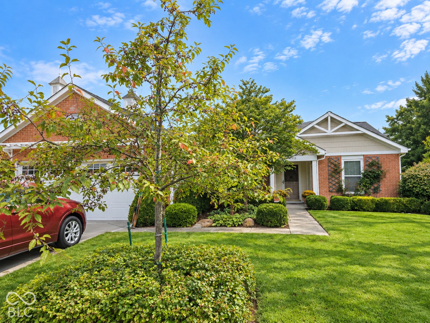 Brick exterior with white trim