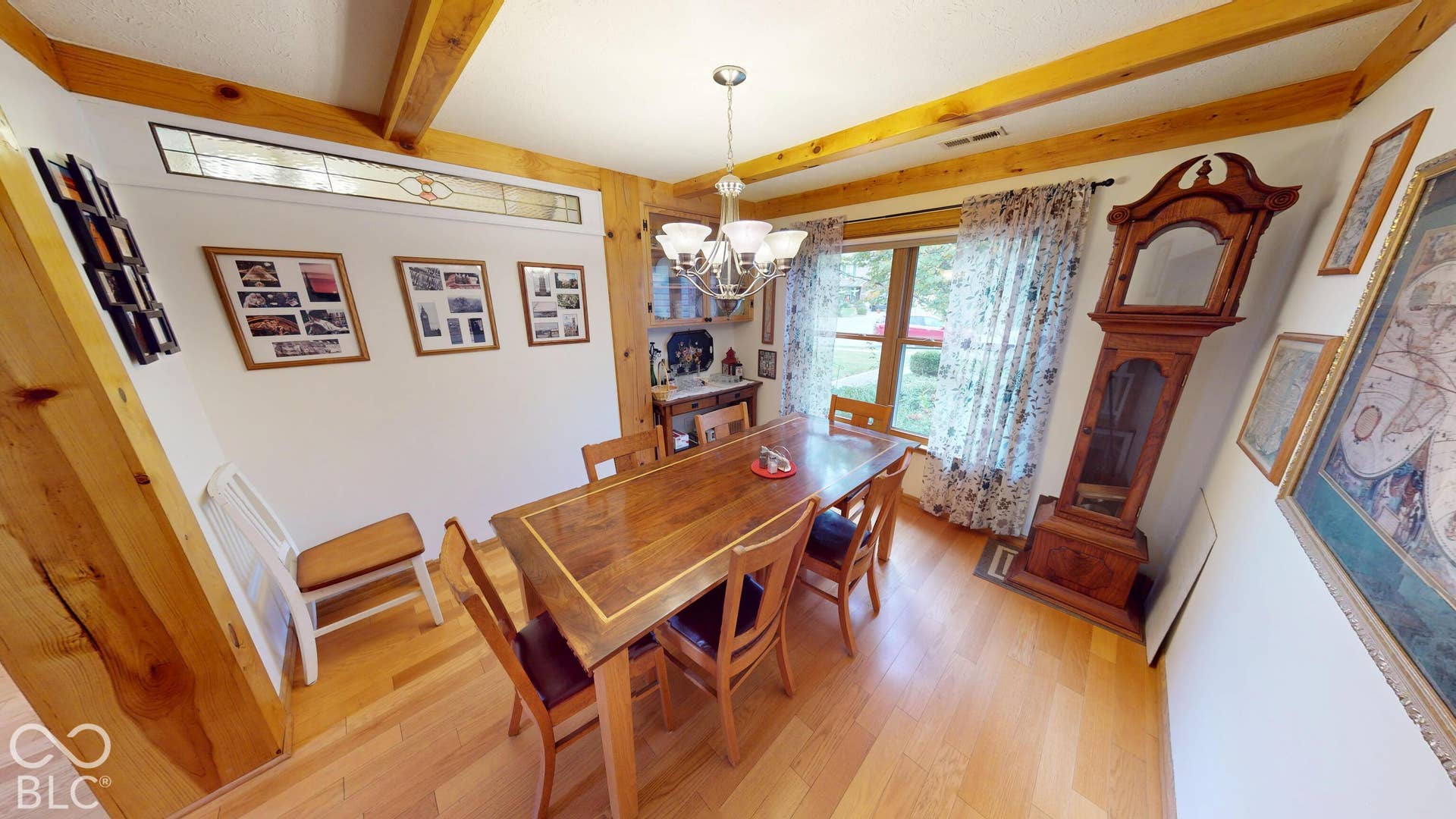 Vaulted ceiling with exposed wood beams