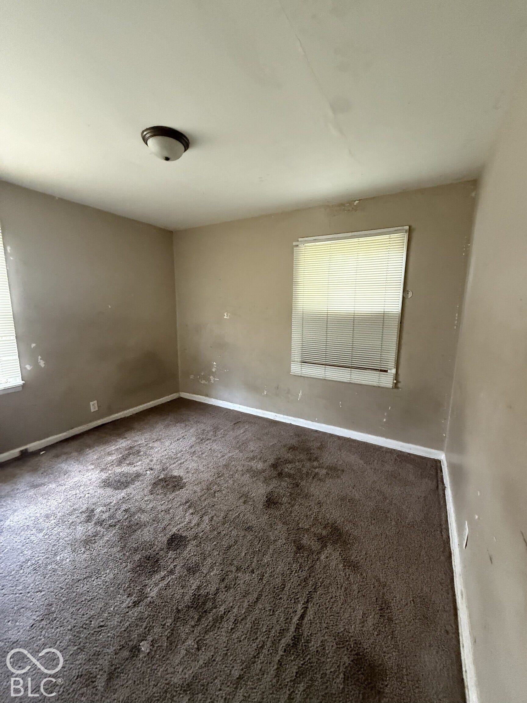 3351 N Grant Avenue, Indianapolis, IN 46218 Room featuring wall-to-wall carpeting, two windows, and a flush-mount ceiling light fixture