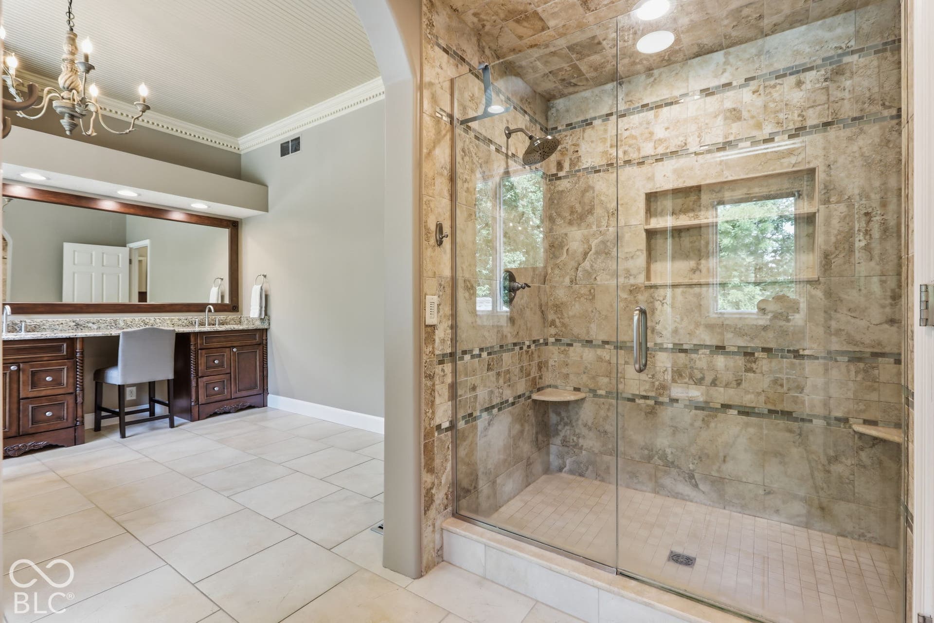 Walk-In Shower with Dual Shower Heads