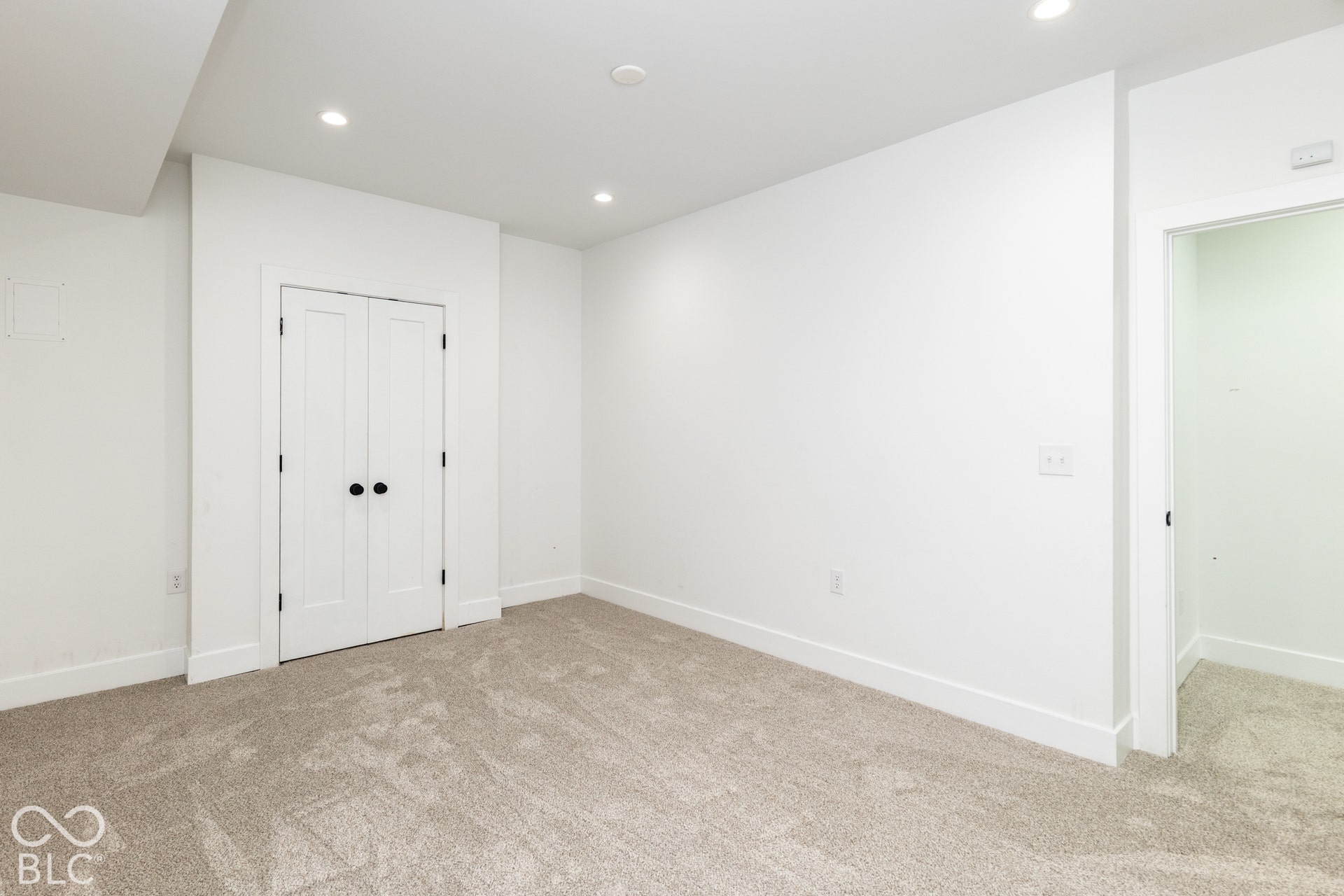 1401 Olive Street, Indianapolis, IN 46203 Neutral-toned wall-to-wall carpeting, recessed ceiling lighting, and dual-panel closet doors with matte black hardware