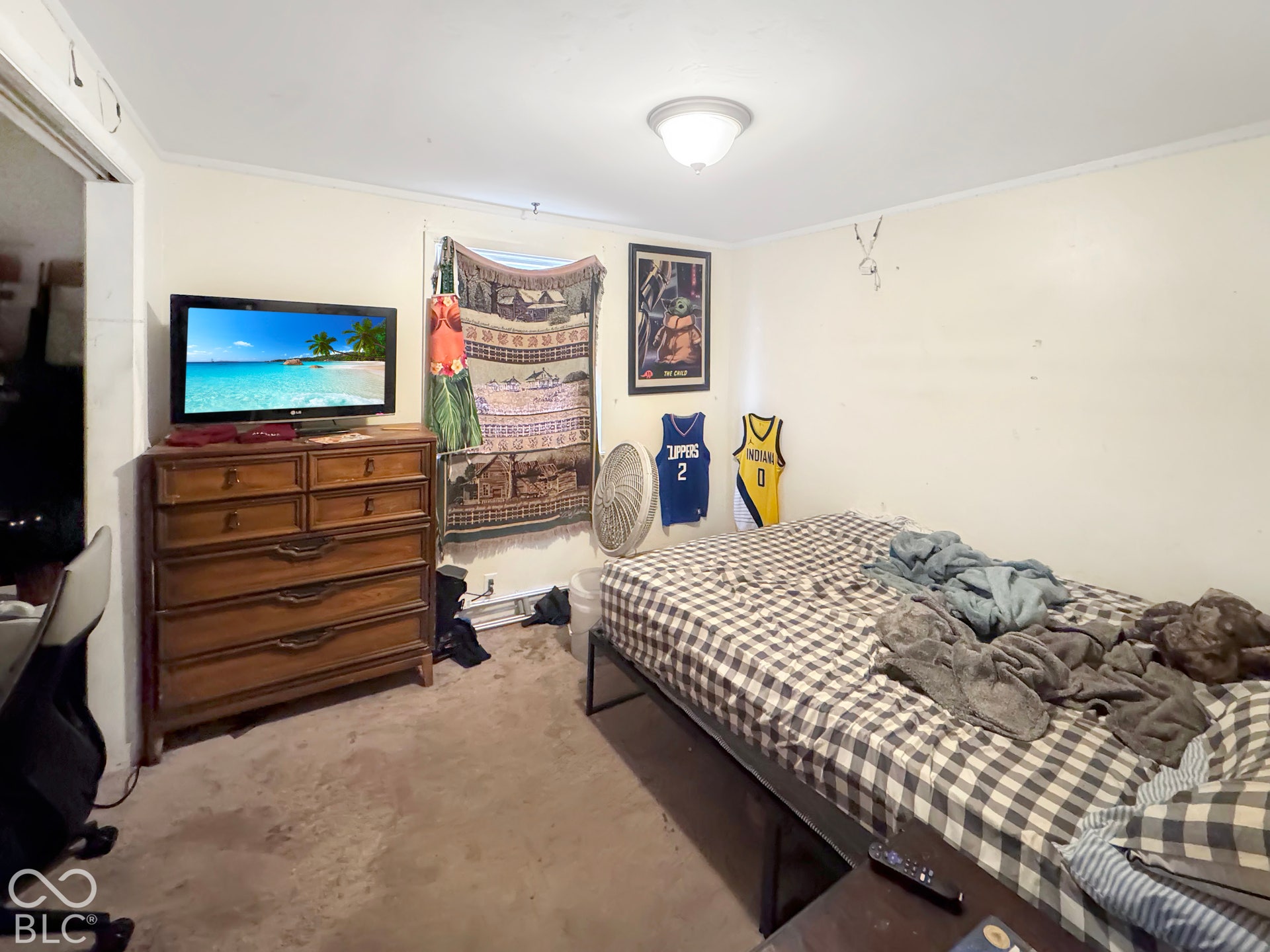 Neutral-toned wall finish, recessed ceiling lighting, and wall-to-wall carpeting