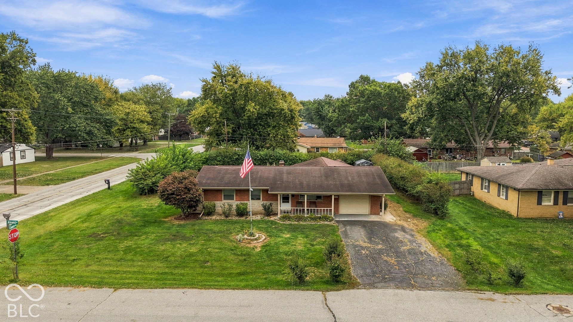Arial view of the front of the house.