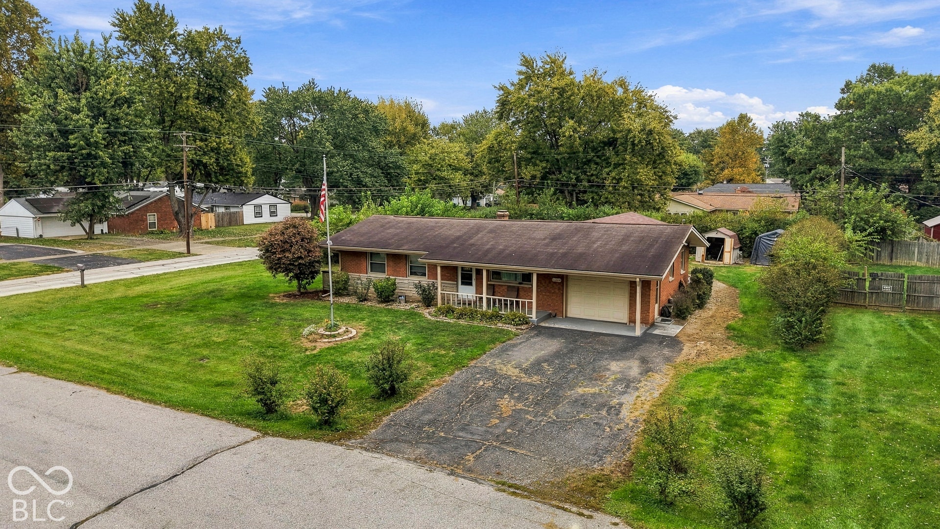 Arial view of the front of the house.