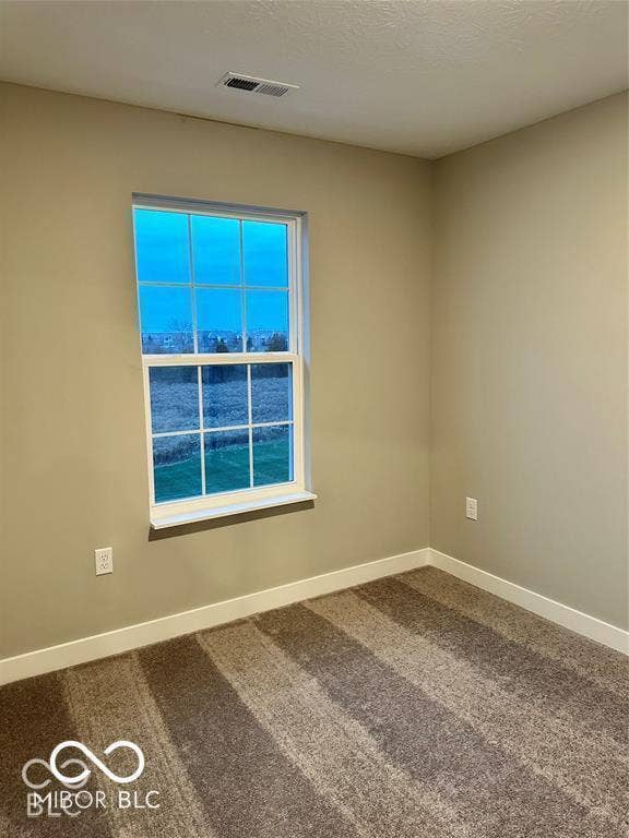 Neutral wall tones, wall-to-wall carpeting, and a multi-pane window featuring exterior landscape scenery
