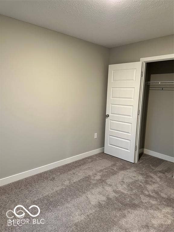 Neutral-toned interior featuring wall-to-wall carpeting, five-panel interior door, and reach-in closet with integrated shelving