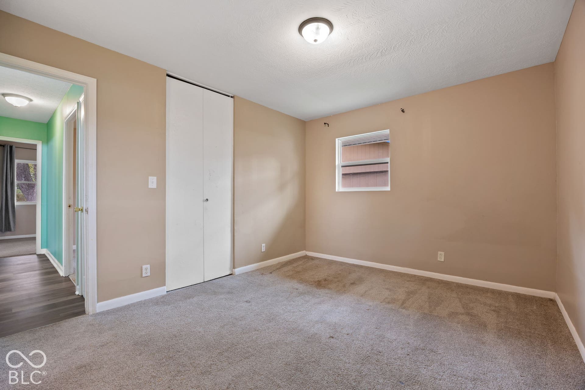 3721 Ireland Drive, Indianapolis, IN 46235 Interior space featuring neutral wall paint, carpeted flooring, a single window, and a built-in closet with double doors