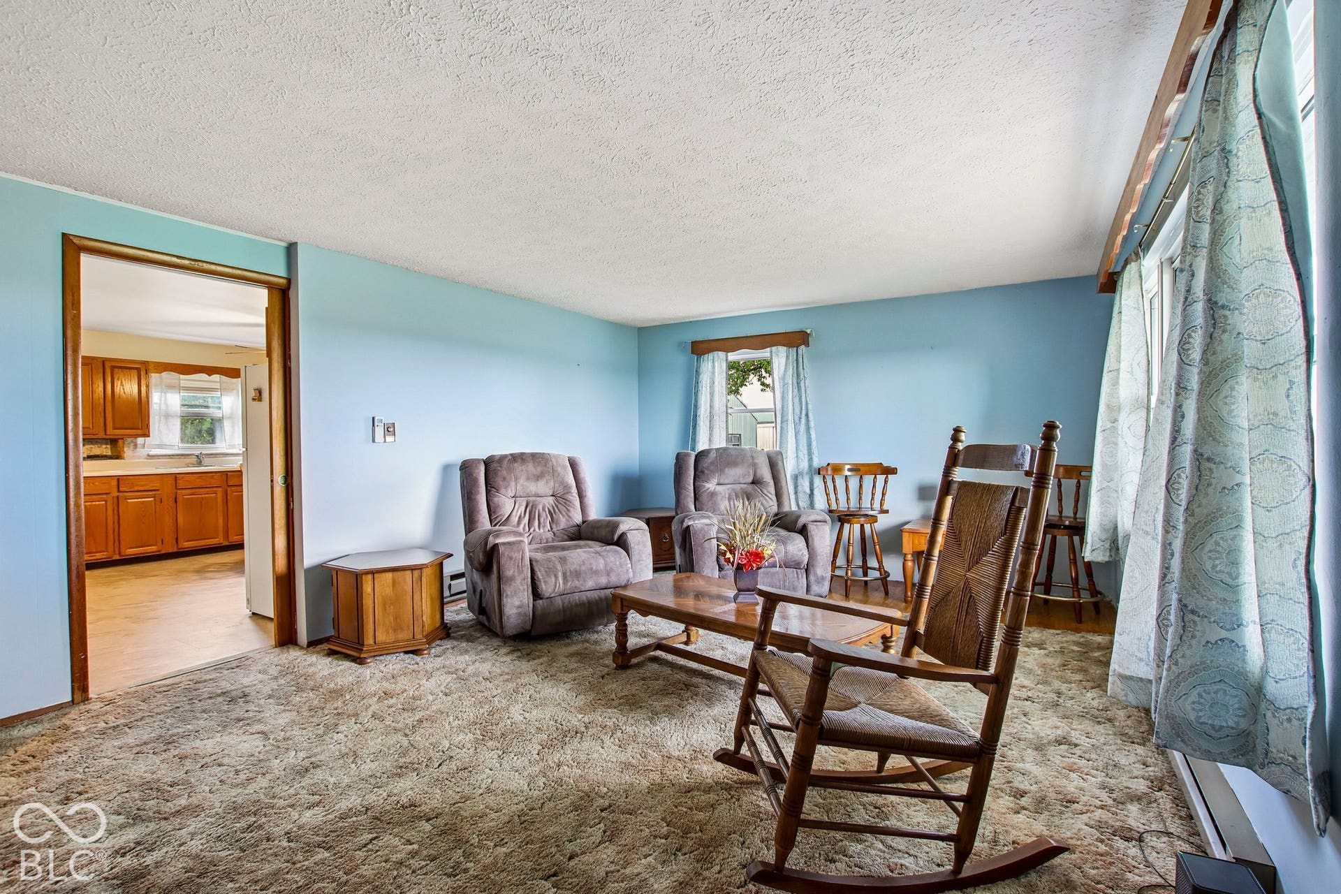 4469 E 400 S, Franklin, IN 46131 Living area featuring textile flooring and wooden door trim