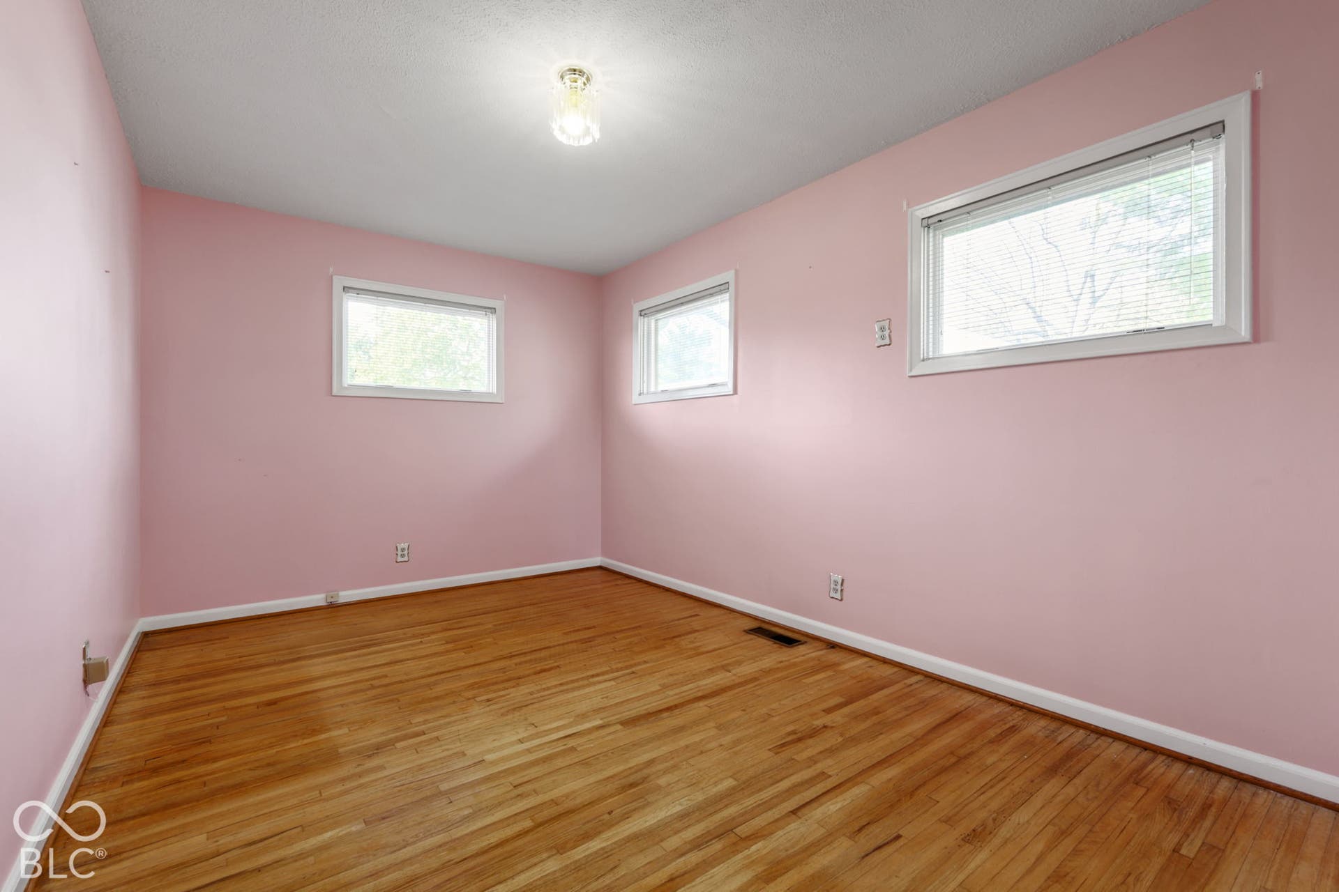 280 Anniston, Indianapolis, IN 46227 Wood-finish flooring, three double-hung windows, and a central ceiling-mounted light fixture