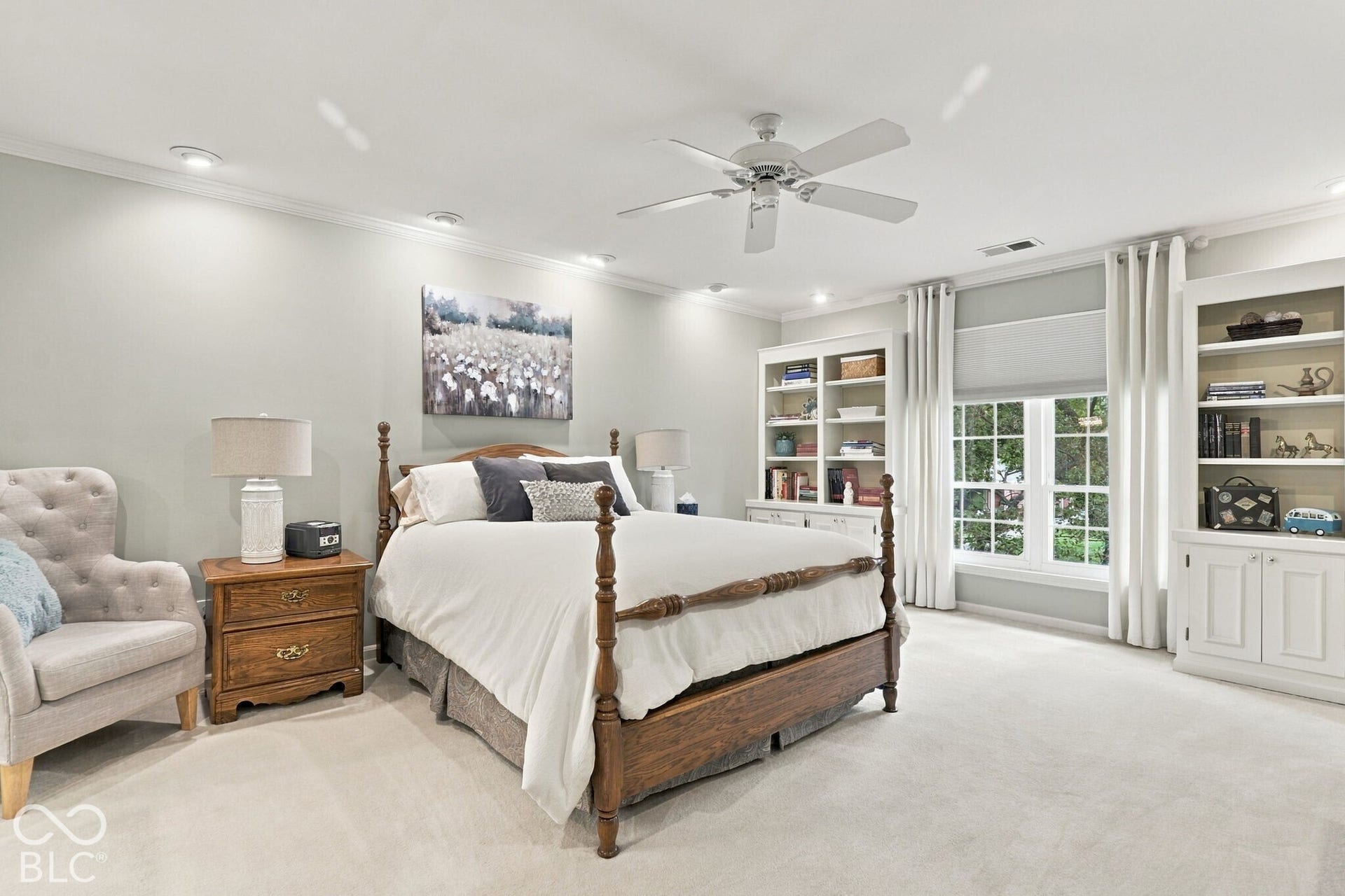 I would never want to leave this luxury styled primary bedroom.