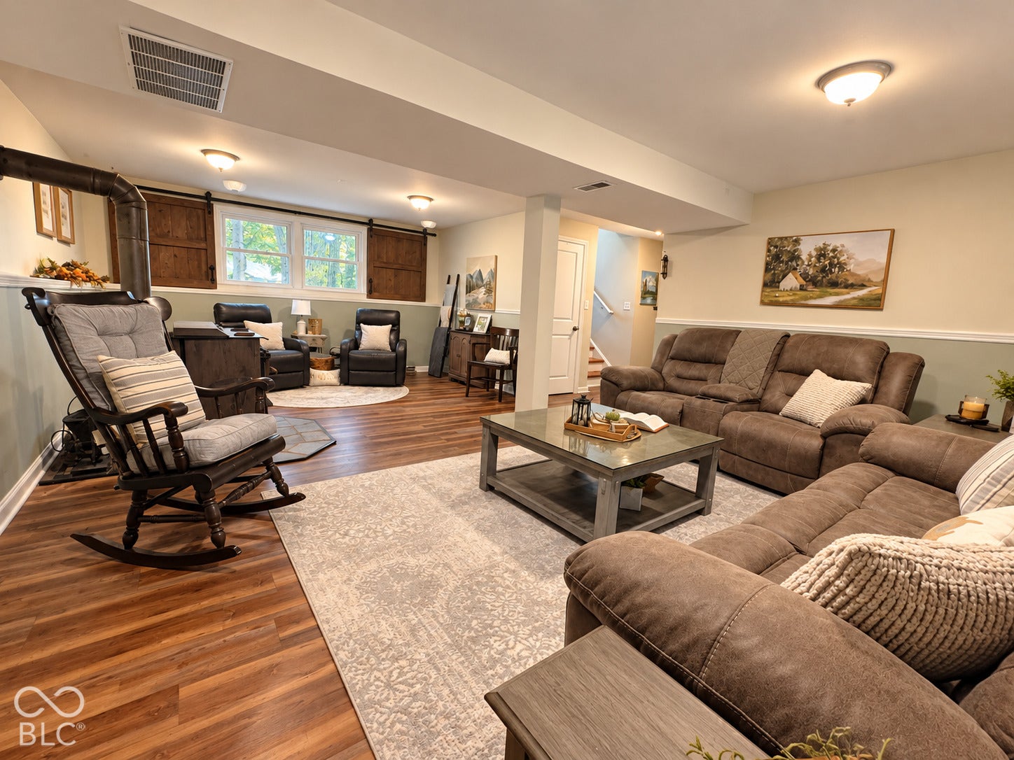 Large lower level family room great for relaxing and game night