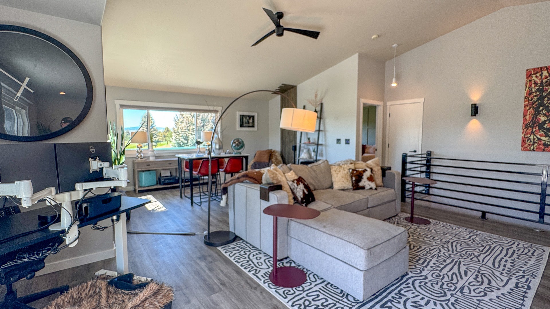 4134 Fox Ridge Drive, Helena, MT 59602 Living room featuring wood finished floors, lofted ceiling, and ceiling fan