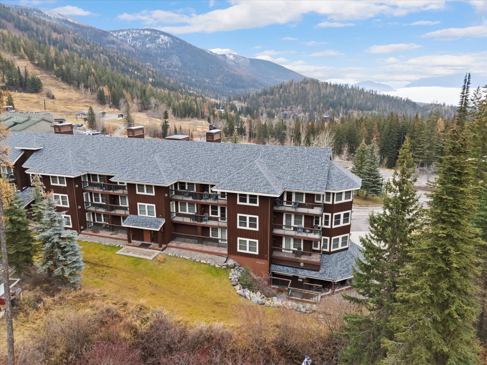 Aerial view of Kintla Lodge and the resort