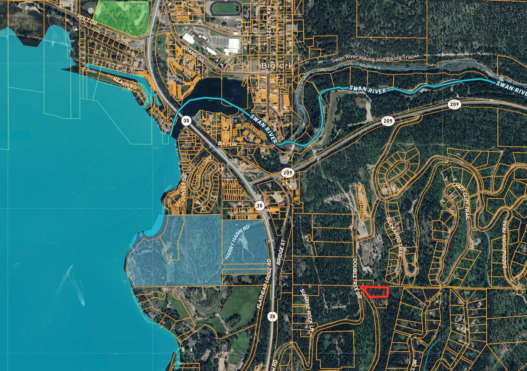 375 Ranch Road, Bigfork, MT 59911 Parcel Map showcasing Wayfarers state park, Flathead Lake & Bigfork