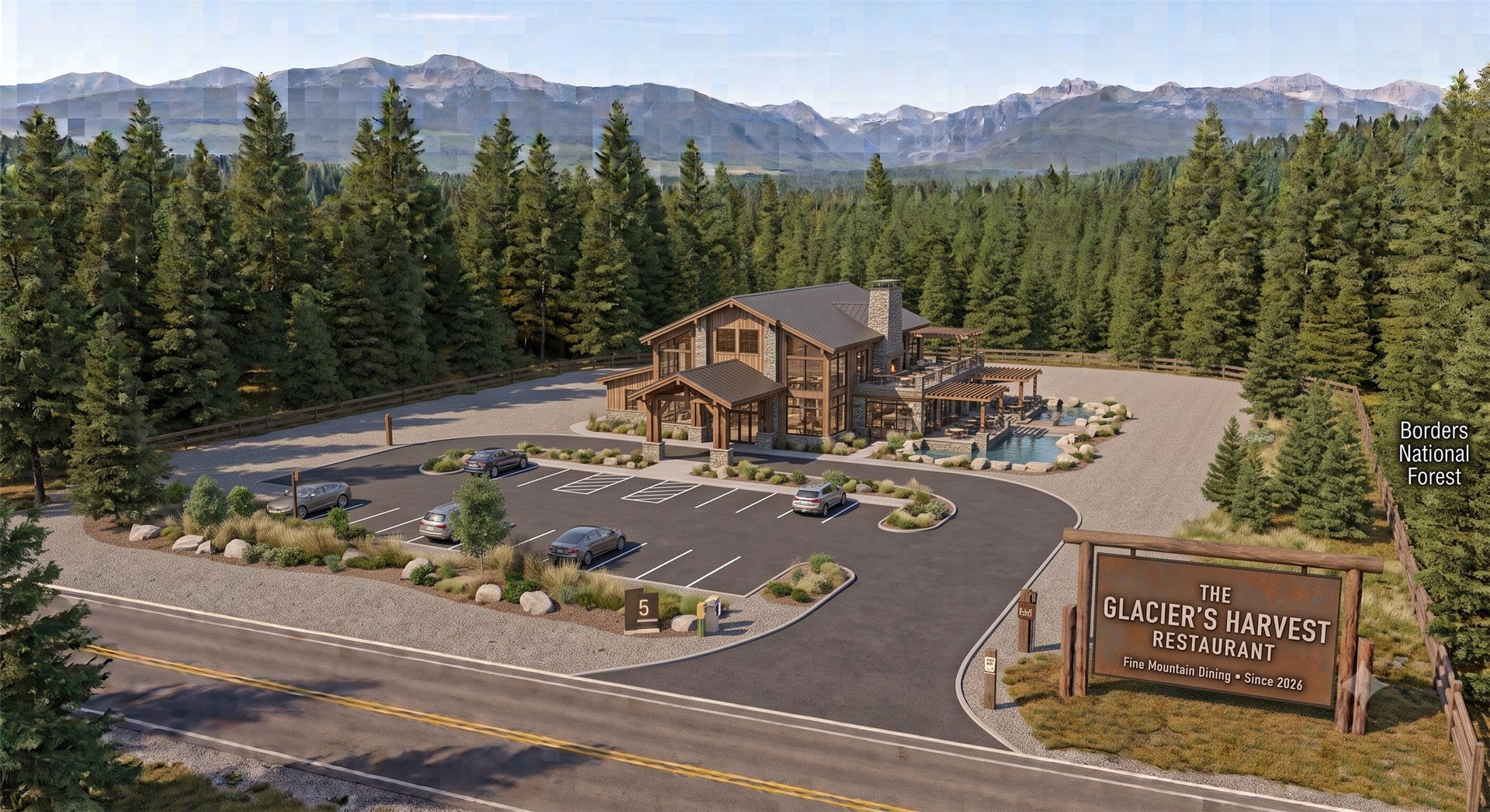 9590 US Hwy 2 E, Martin City, MT 59926 AI Commercial Rendering-Proposed Restaurant
