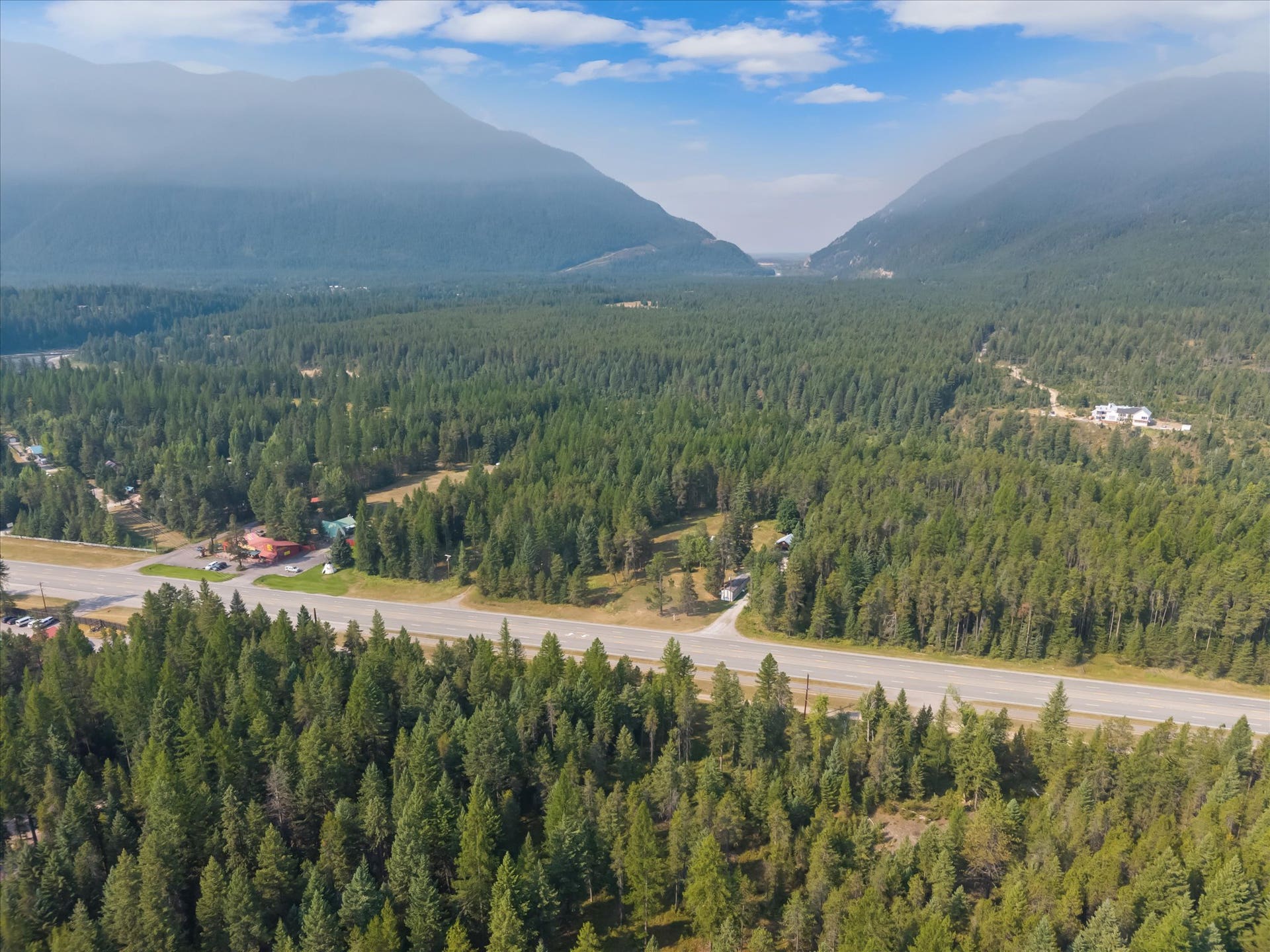 9590 US Hwy 2 E, Martin City, MT 59926 Aerial view of commercial property with Highway 2 frontage near Glacier National Park