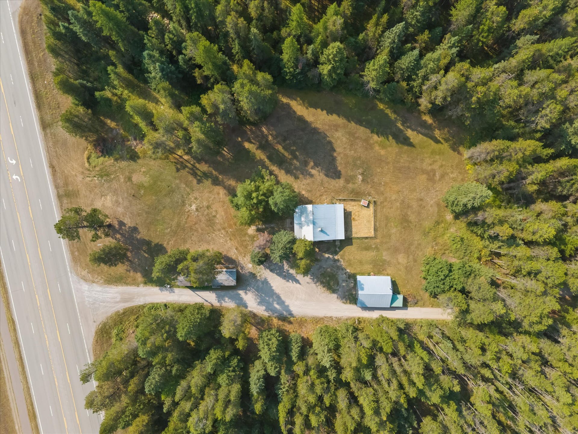 9590 US Hwy 2 E, Martin City, MT 59926 Aerial view of commercial property with Highway 2 frontage near Glacier National Park