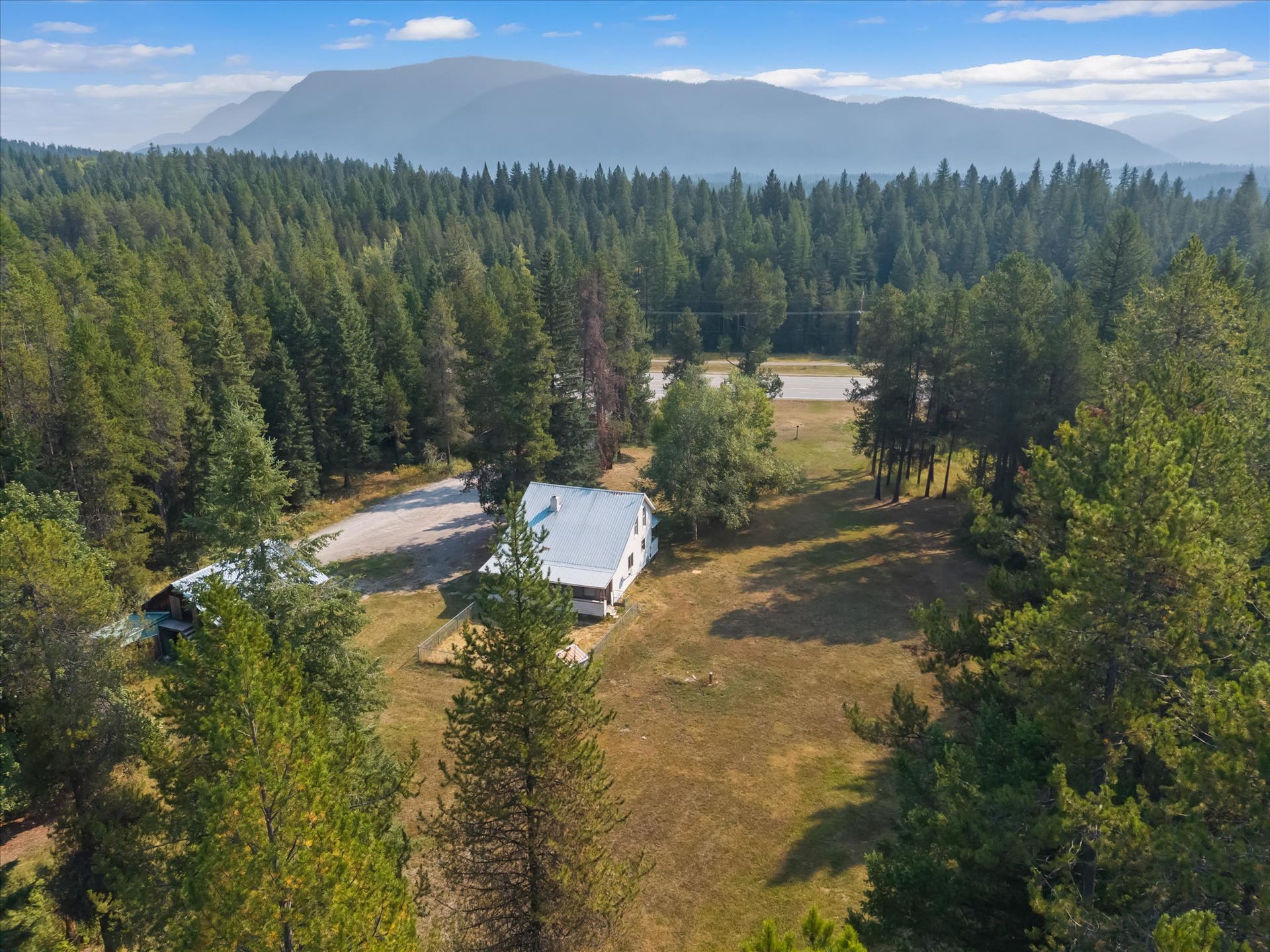 9590 US Hwy 2 E, Martin City, MT 59926 Aerial view of commercial property with Highway 2 frontage near Glacier National Park