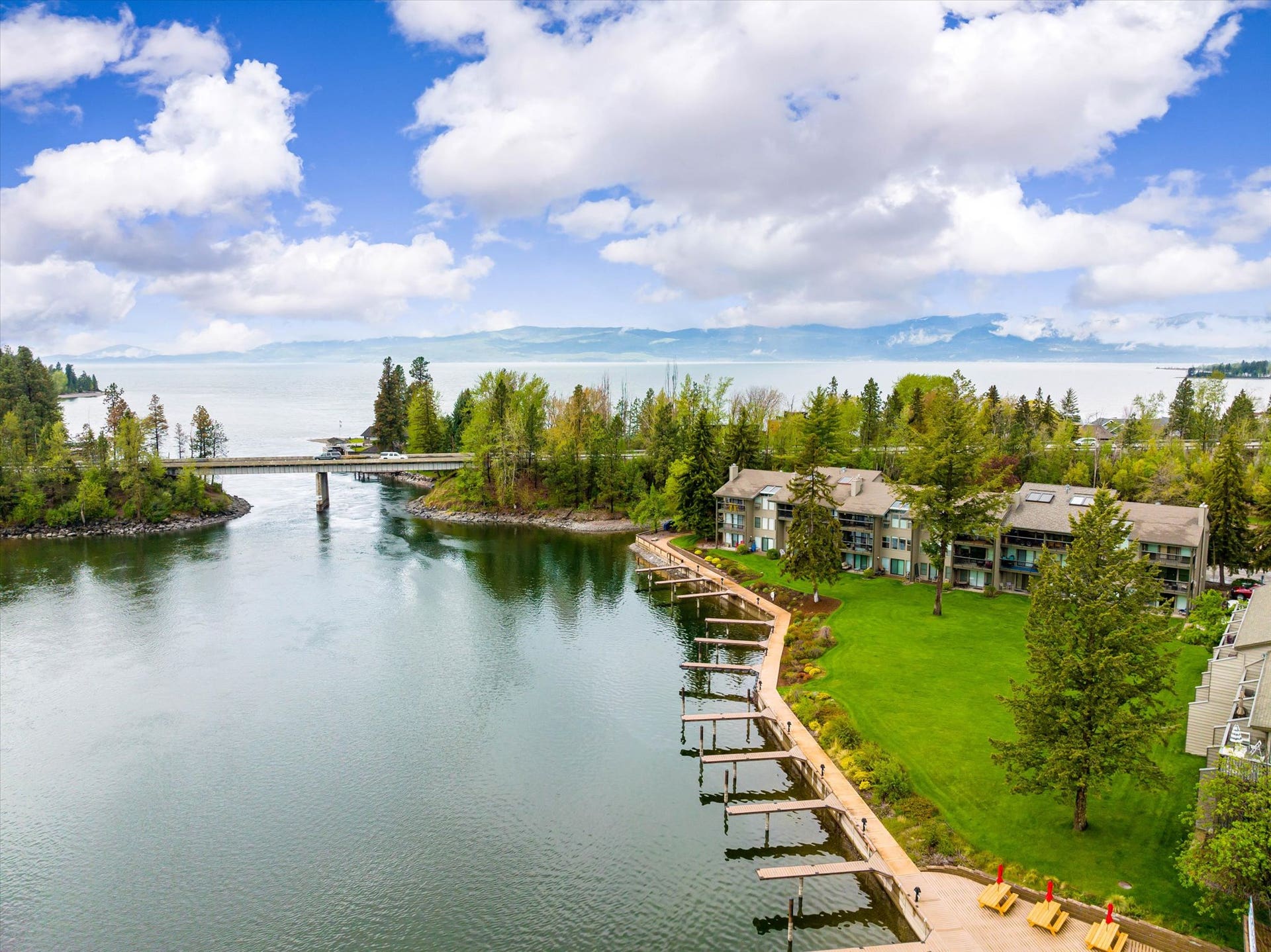 180 Vista Lane, #236, Bigfork, MT 59911 Marina Cay Bayside Lawn - Aerial View of Bigfork and Flathead Lake - 180 Vista Lane - #236 - Bigfork, Montana 59911 Marina Cay Condo