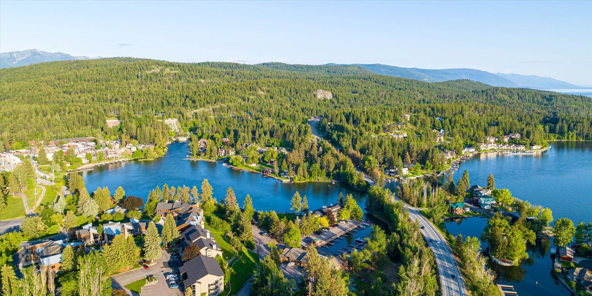 180 Vista Lane, #236, Bigfork, MT 59911 Aerial View of Bigfork and Flathead Lake - 180 Vista Lane - #236 - Bigfork, Montana 59911 Marina Cay Condo