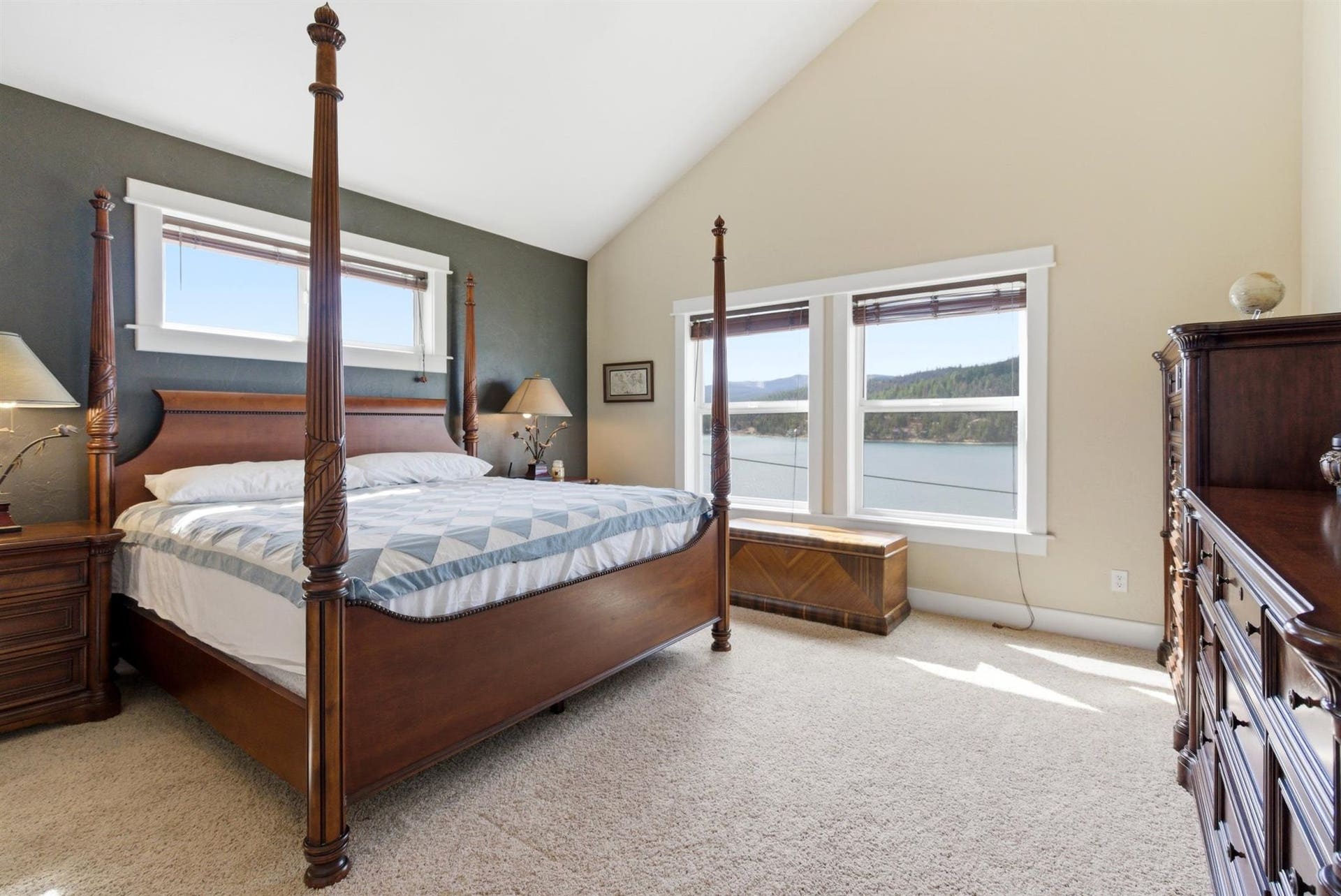 45 Roybals Way, Kalispell, MT 59901 Bedroom with lofted ceiling and light colored carpet
