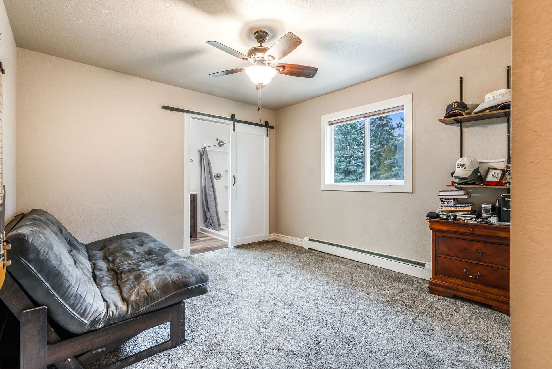 163 Crestview Drive, Bigfork, MT 59911 Fourth bedroom or office space featuring a stylish sliding door entry to ensuite bathroom