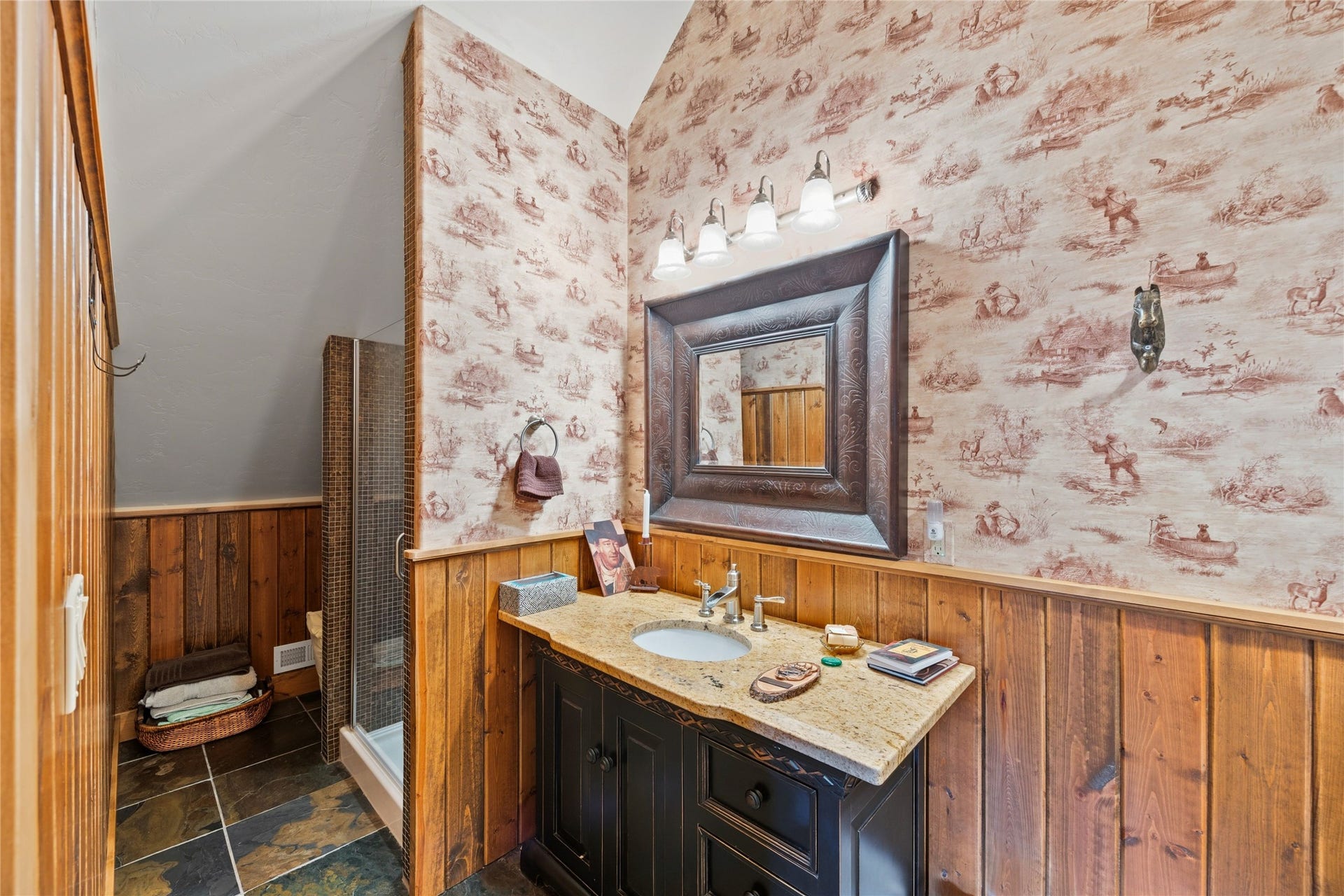 234 Williams Lane, Bigfork, MT 59911 upper 3/4 bath off entertainment and game room. Up on this floor,is room for a full suite and several beds! Or a pool table!