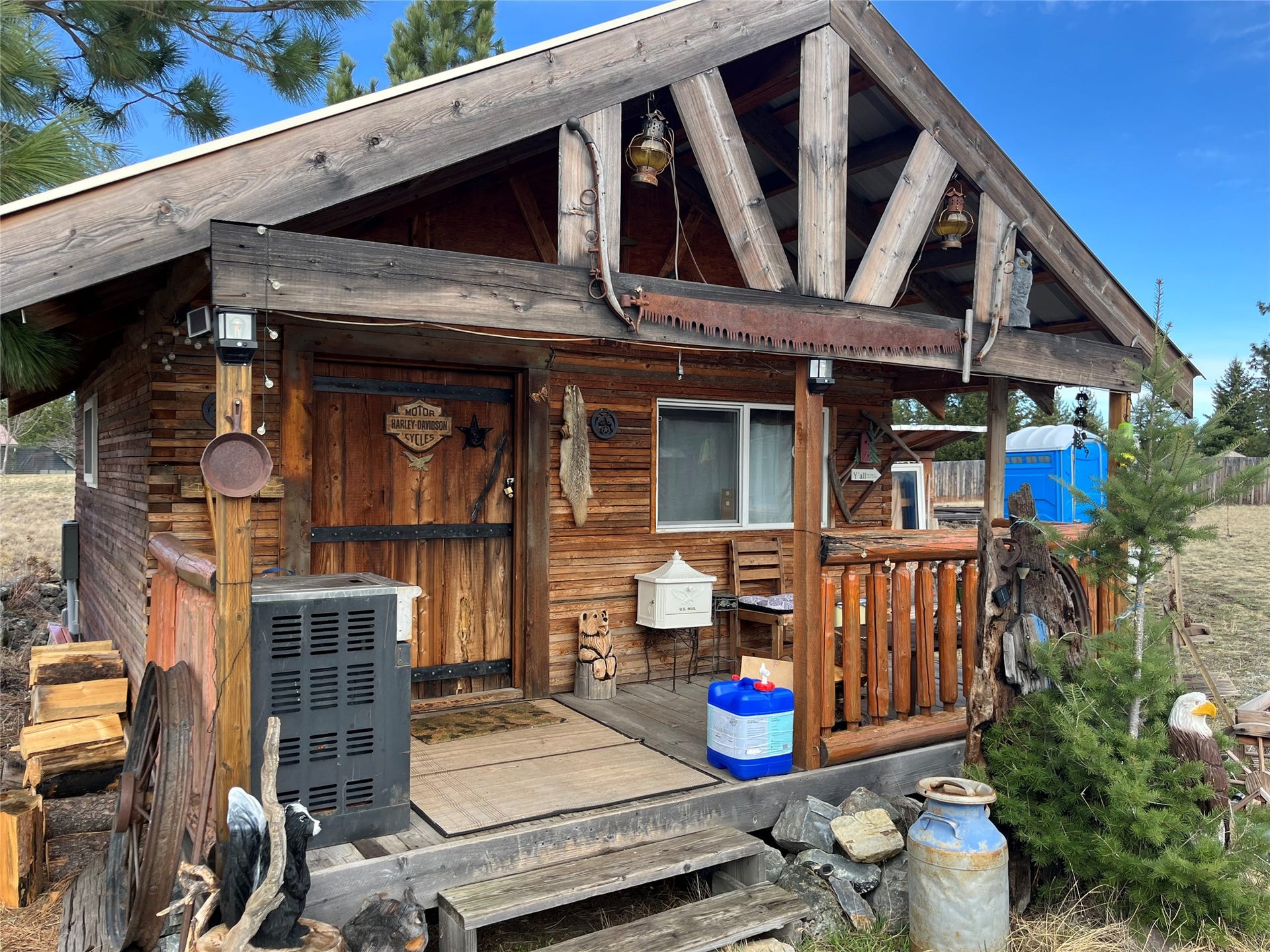 198 Acres Lane, Eureka, MT 59917 Front of Cabin. Sturdy, rustic cabin. Built to be moved to an area of your choice.