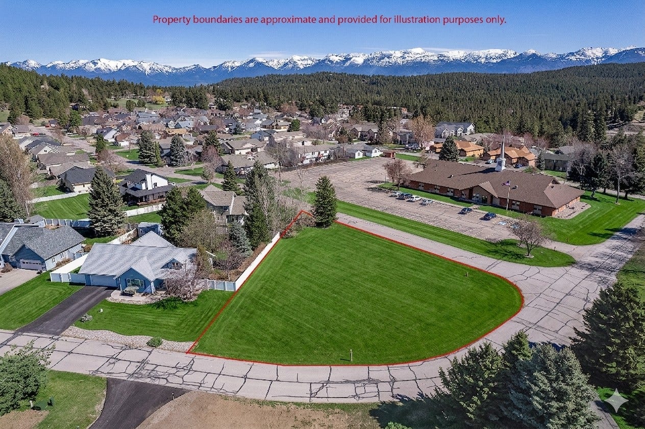 132 N Crestview Terrace, Bigfork, MT 59911 Ariel with estimated lot lines looking East towards Swan Range