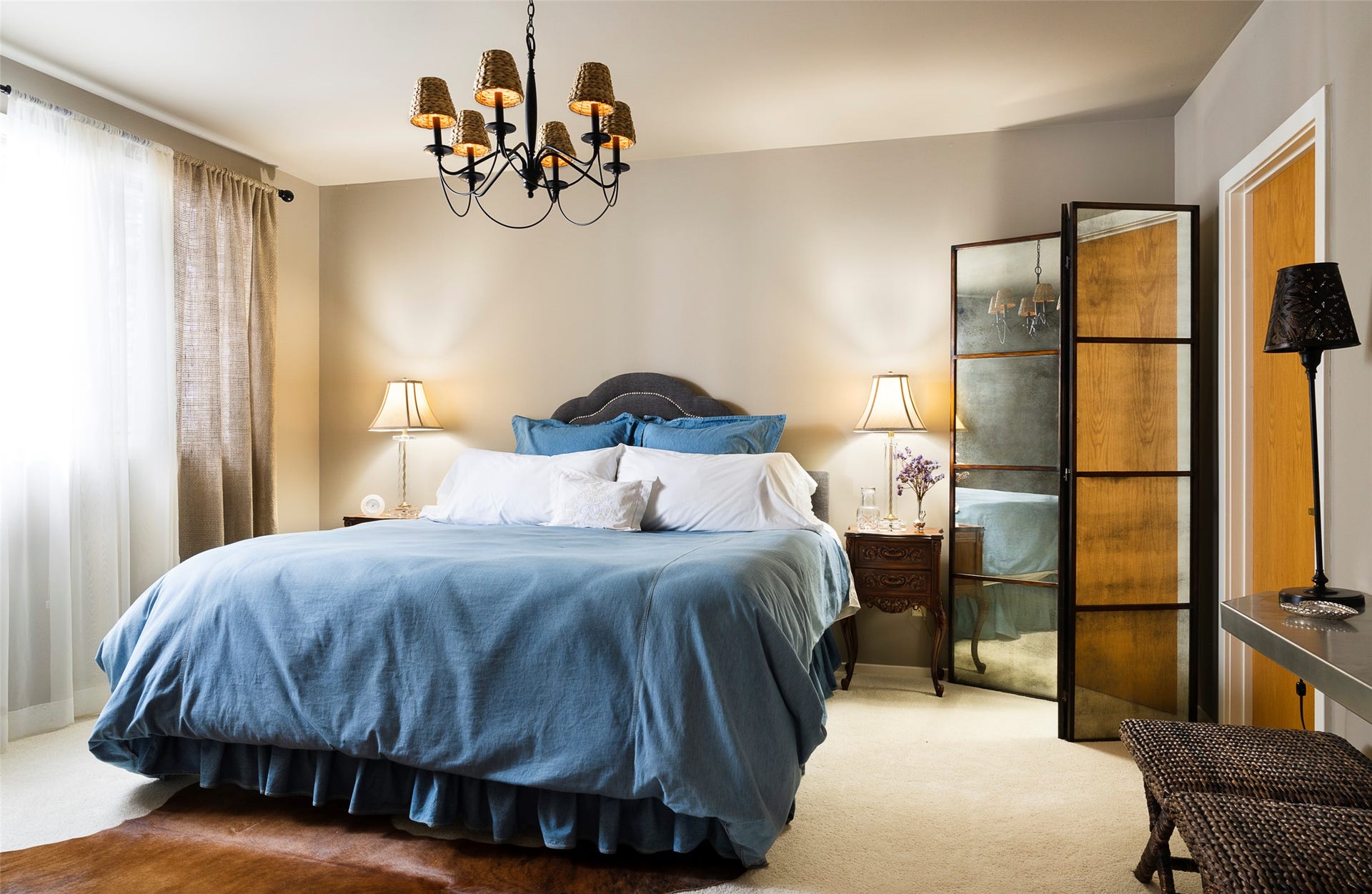 137 & 133 Eagle Bend Drive, Bigfork, MT 59911 Guest room with high ceiling and large windows