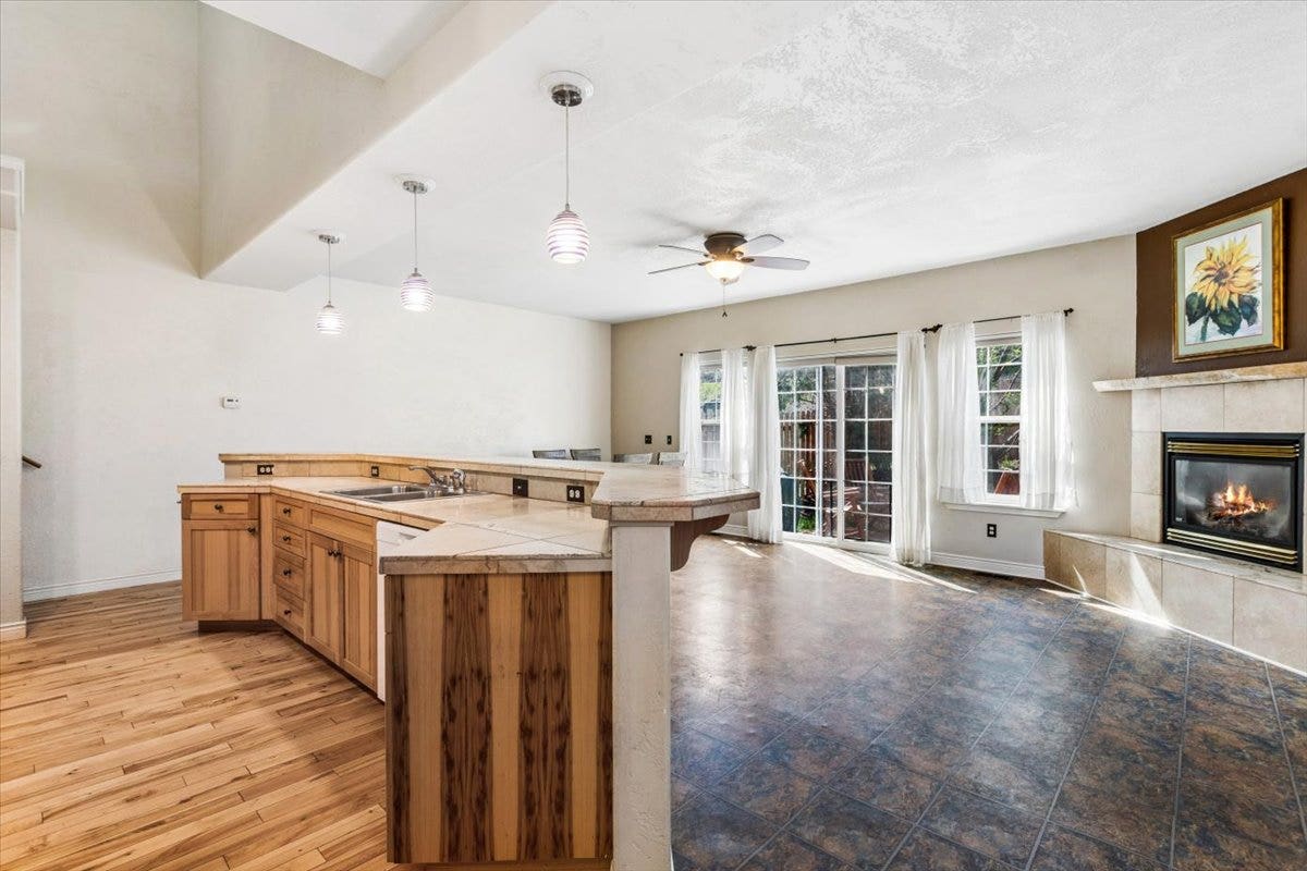 108 Sunrise Terrace, #D, Bigfork, MT 59911 Open living with gas fireplace