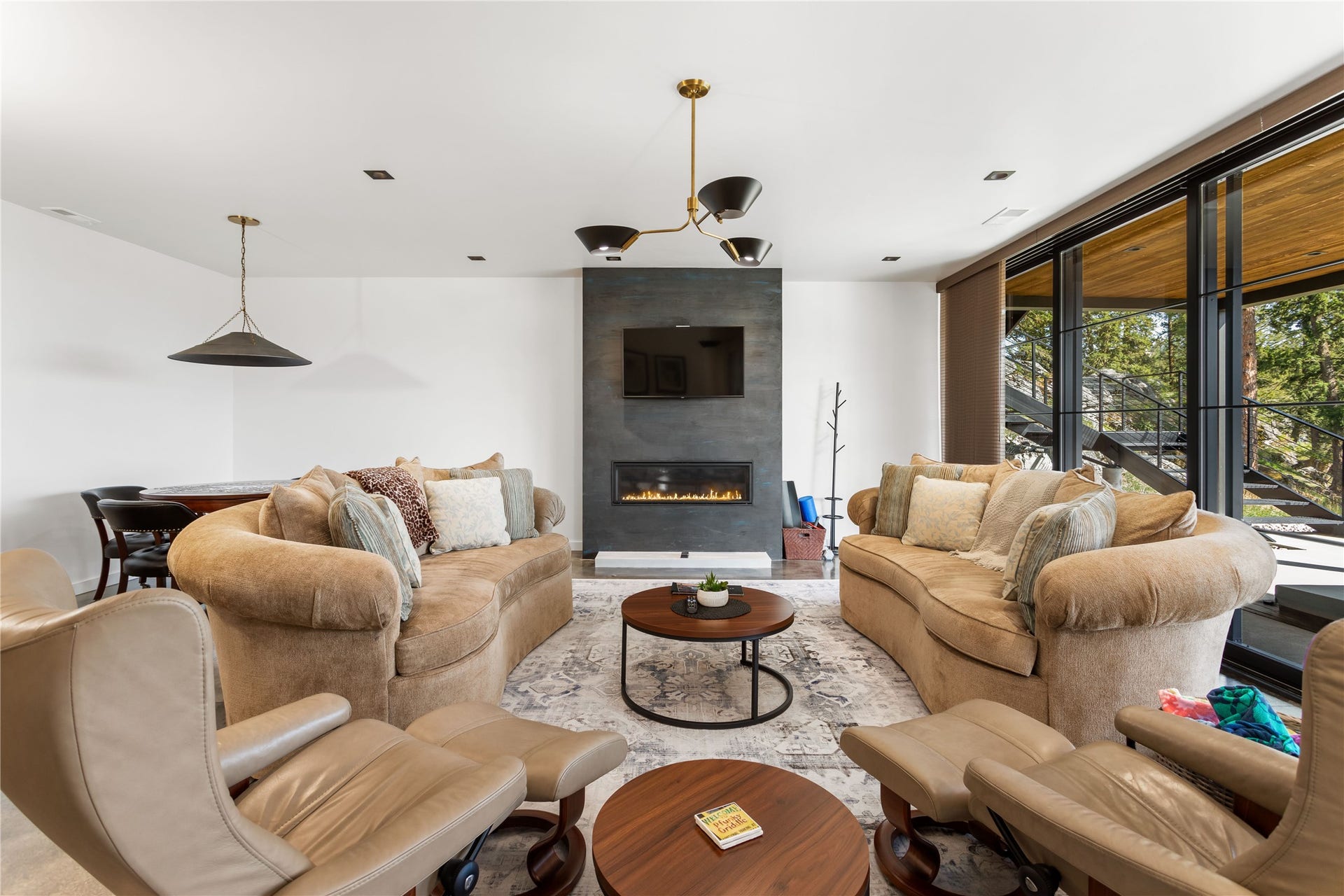 48 Eagle Rock Drive, Bigfork, MT 59911 Lower Level Living Room and Fireplace