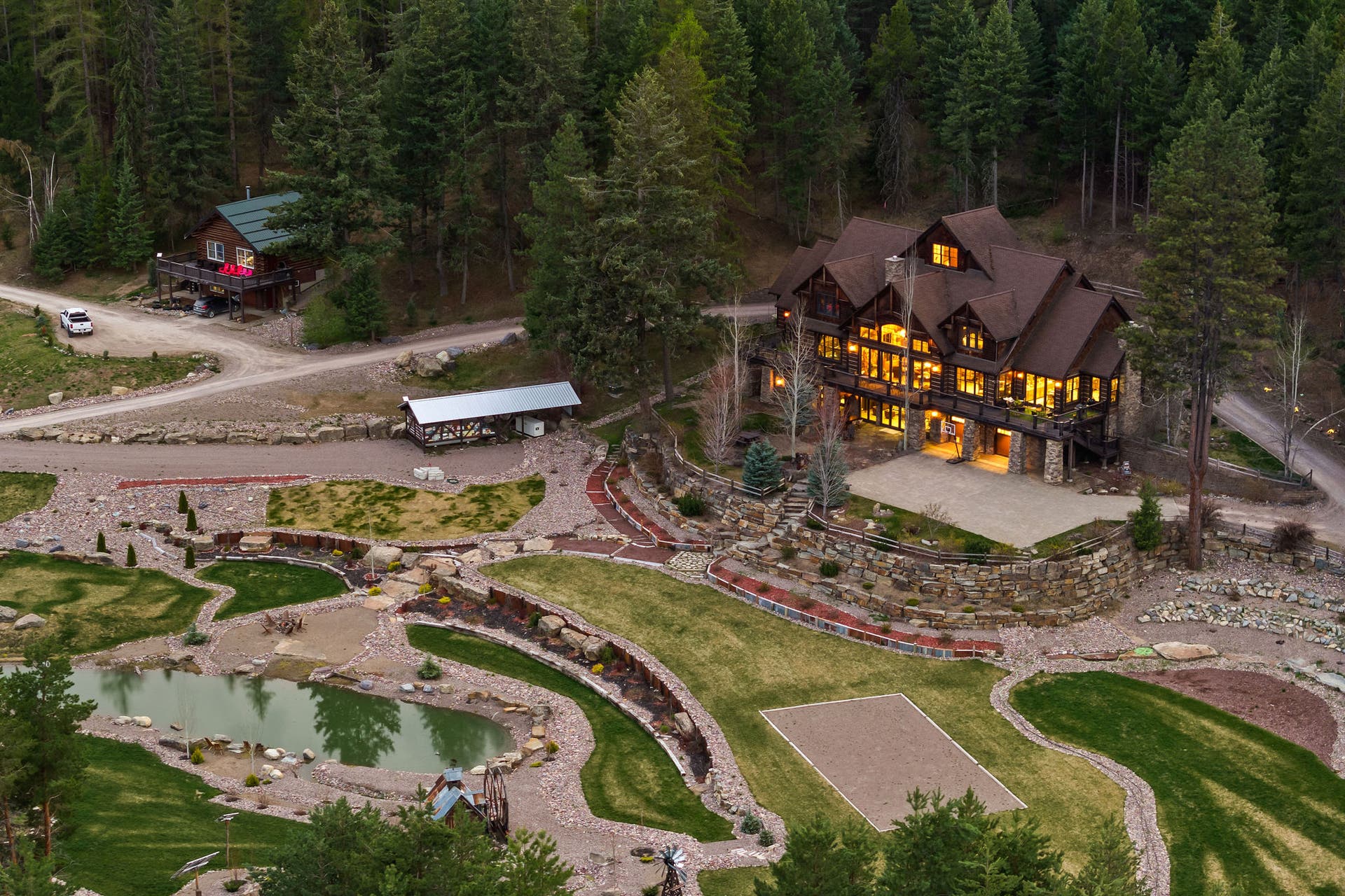 310 Rocky Woods Lane, Bigfork, MT 59911 Guest cabin, Main residence overlooks ponds