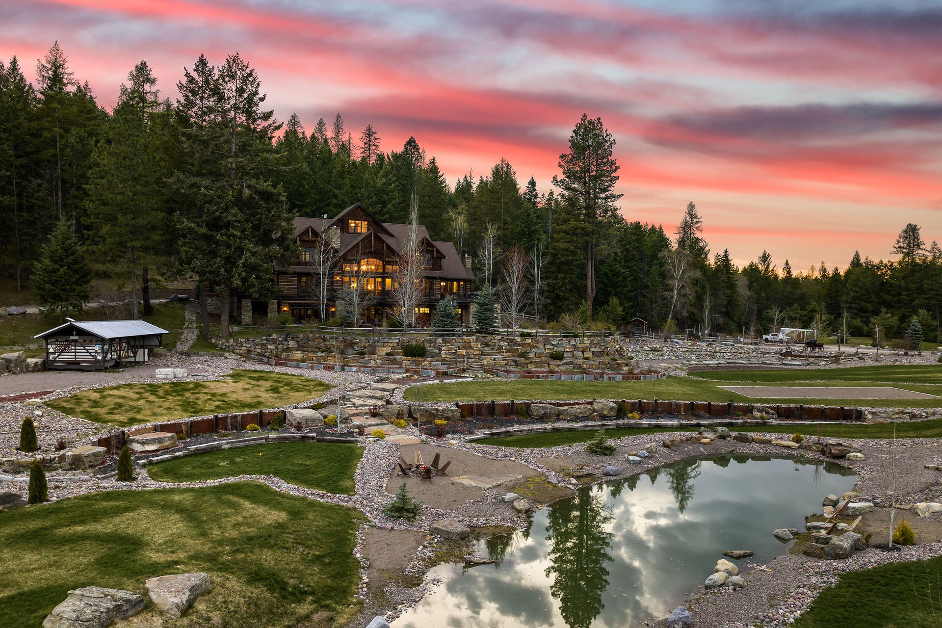 310 Rocky Woods Lane, Bigfork, MT 59911 Beach volleyball court, horseshoes, basketball, & more
