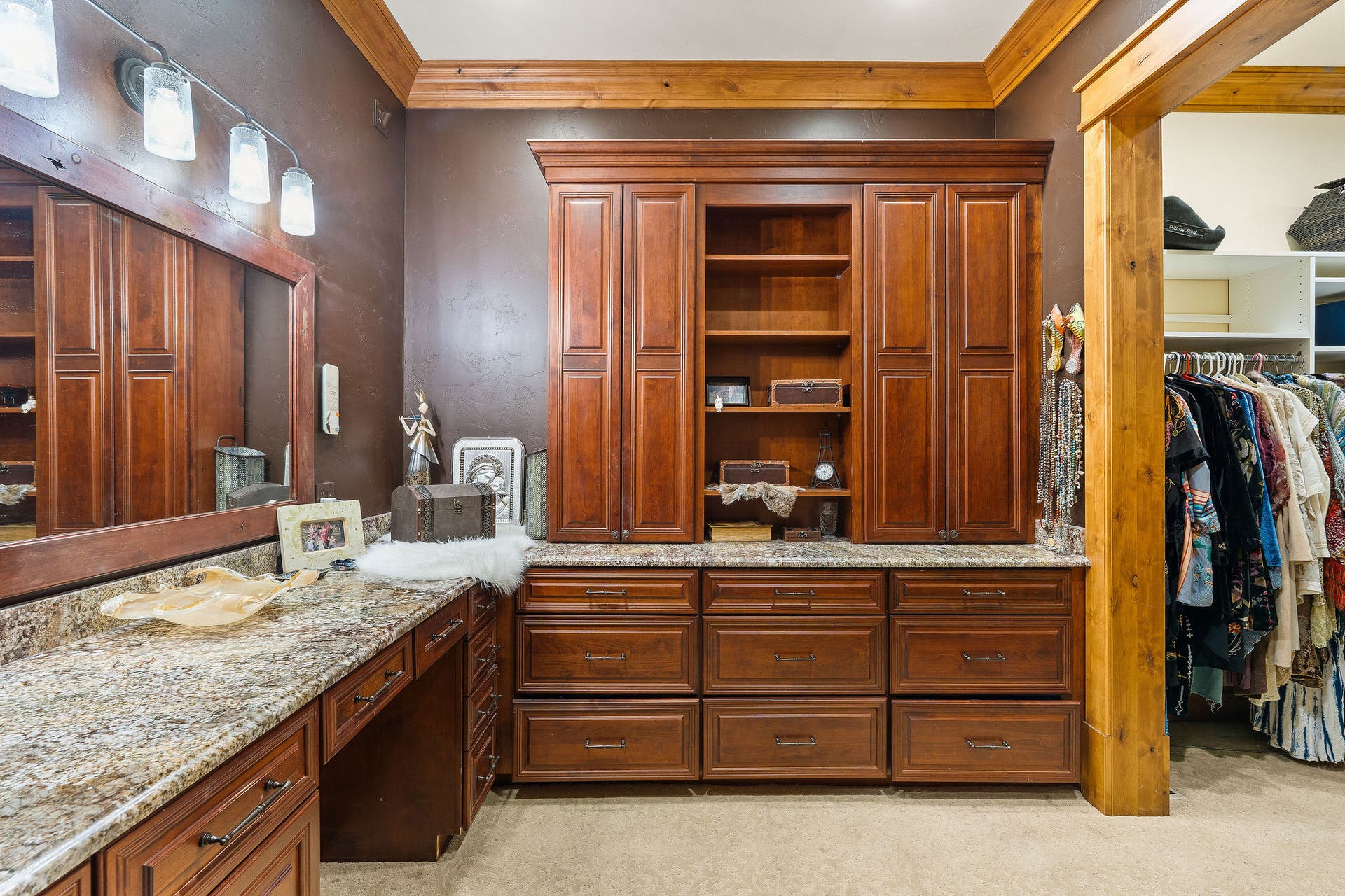 310 Rocky Woods Lane, Bigfork, MT 59911 Cherry cabinets, his & her walk in closet w/ makeup station, large mirror, & high ceilings