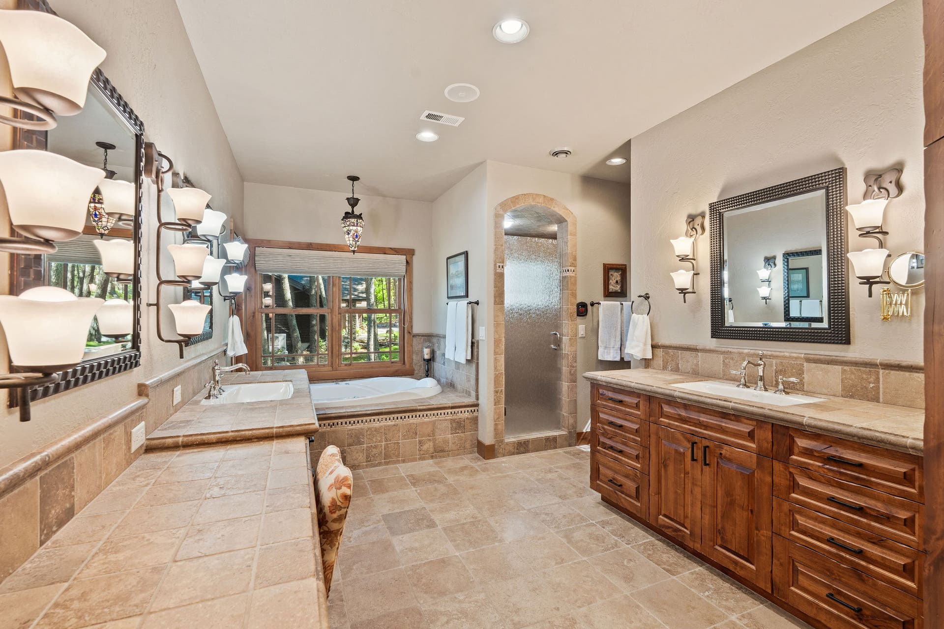 599 Pommel Drive, Bigfork, MT 59911 Primary Bathroom with double sinks and seated vanity