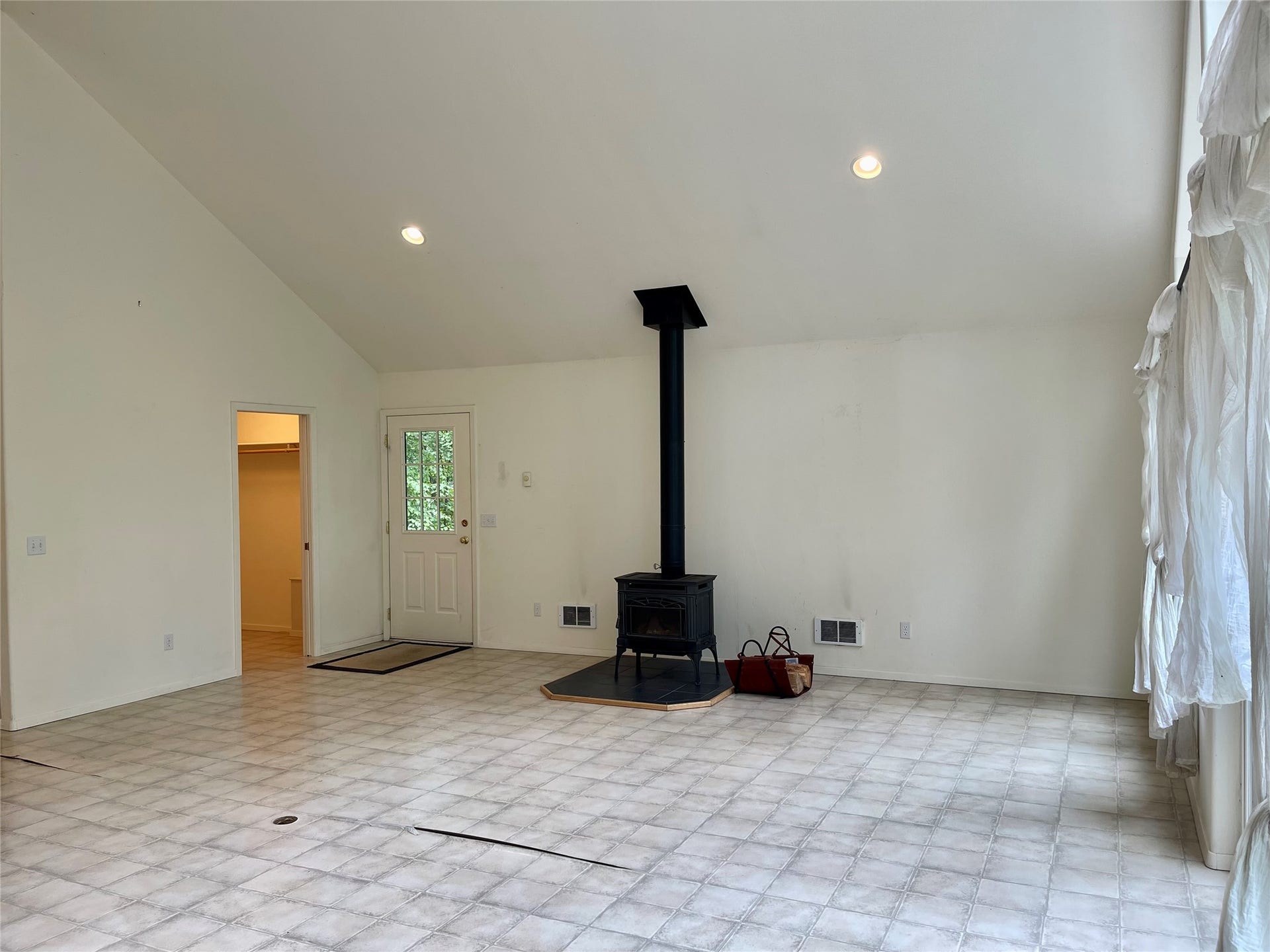 Apartment Living Area with Wood Stove