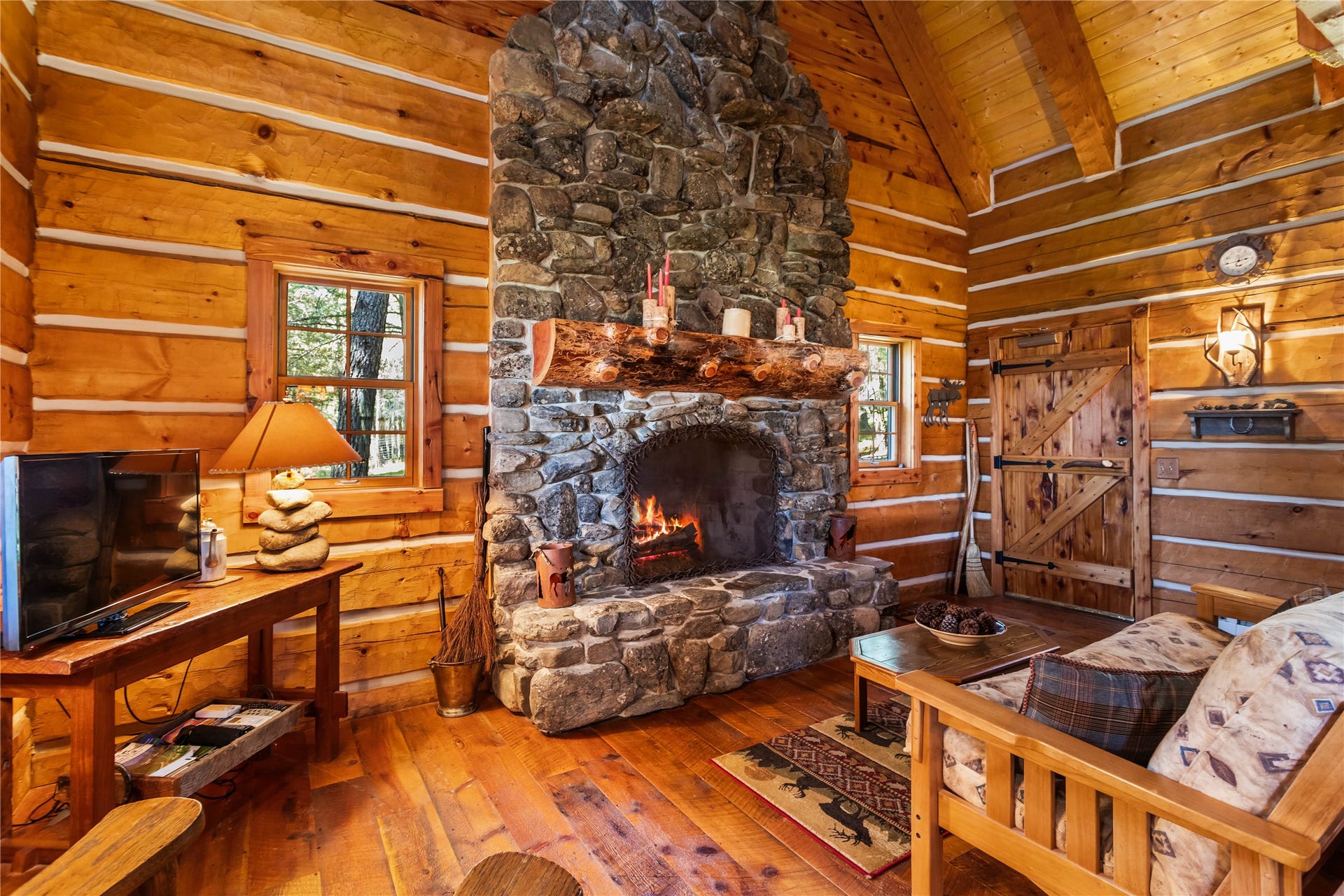 13518 Sylvan Drive, Bigfork, MT 59911 Elk Cabin custom rock fireplace