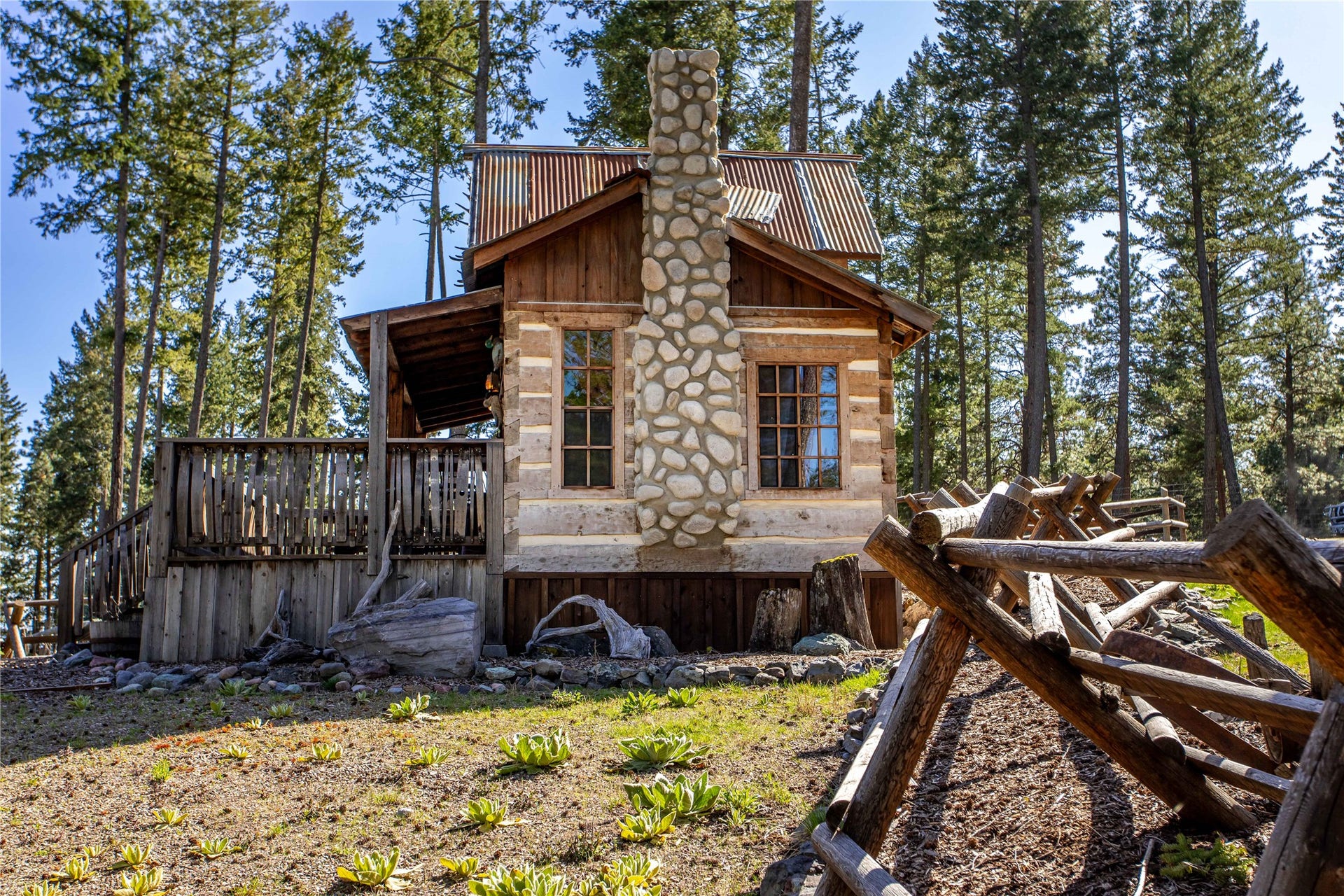 13518 Sylvan Drive, Bigfork, MT 59911 Moose Meadows Cabin with custom whiskey barrel deck railing
