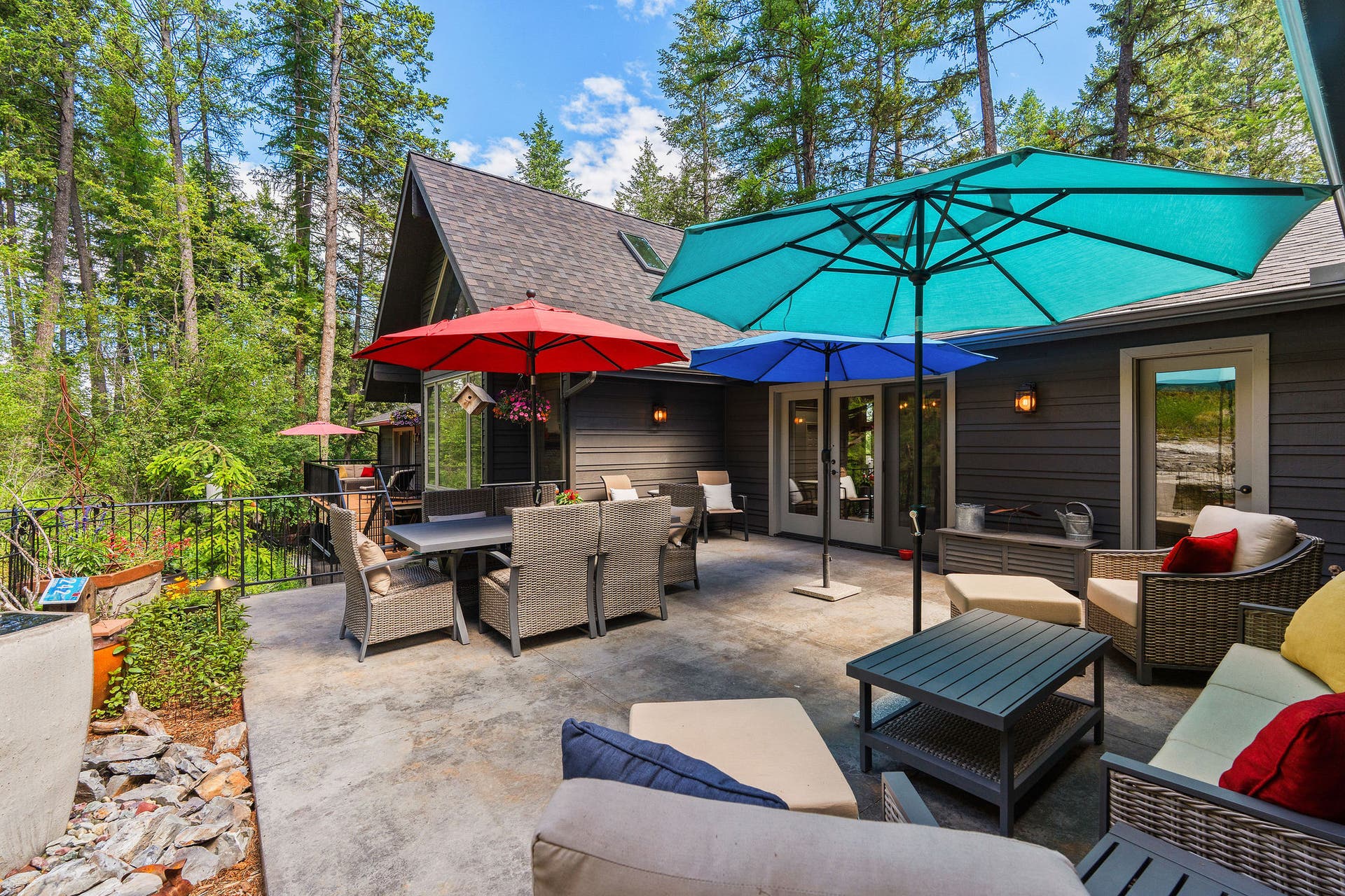 188 Eagle Bend Drive, Bigfork, MT 59911 Back patio wrapped in privacy