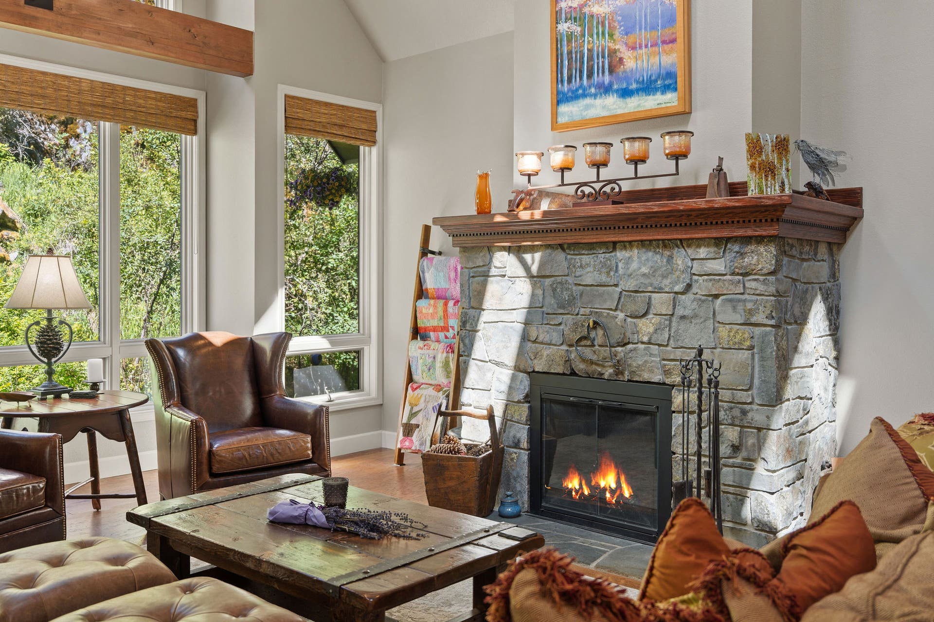 188 Eagle Bend Drive, Bigfork, MT 59911 Warm, inviting, wrap around, stone fireplace