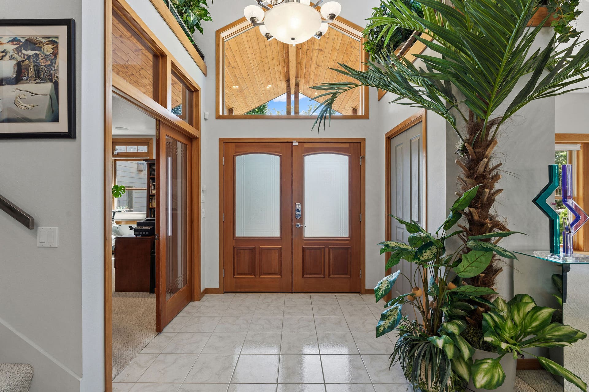 229 Harbor Drive, Bigfork, MT 59911 Entry with porcelain tile flooring and cathedral ceiling