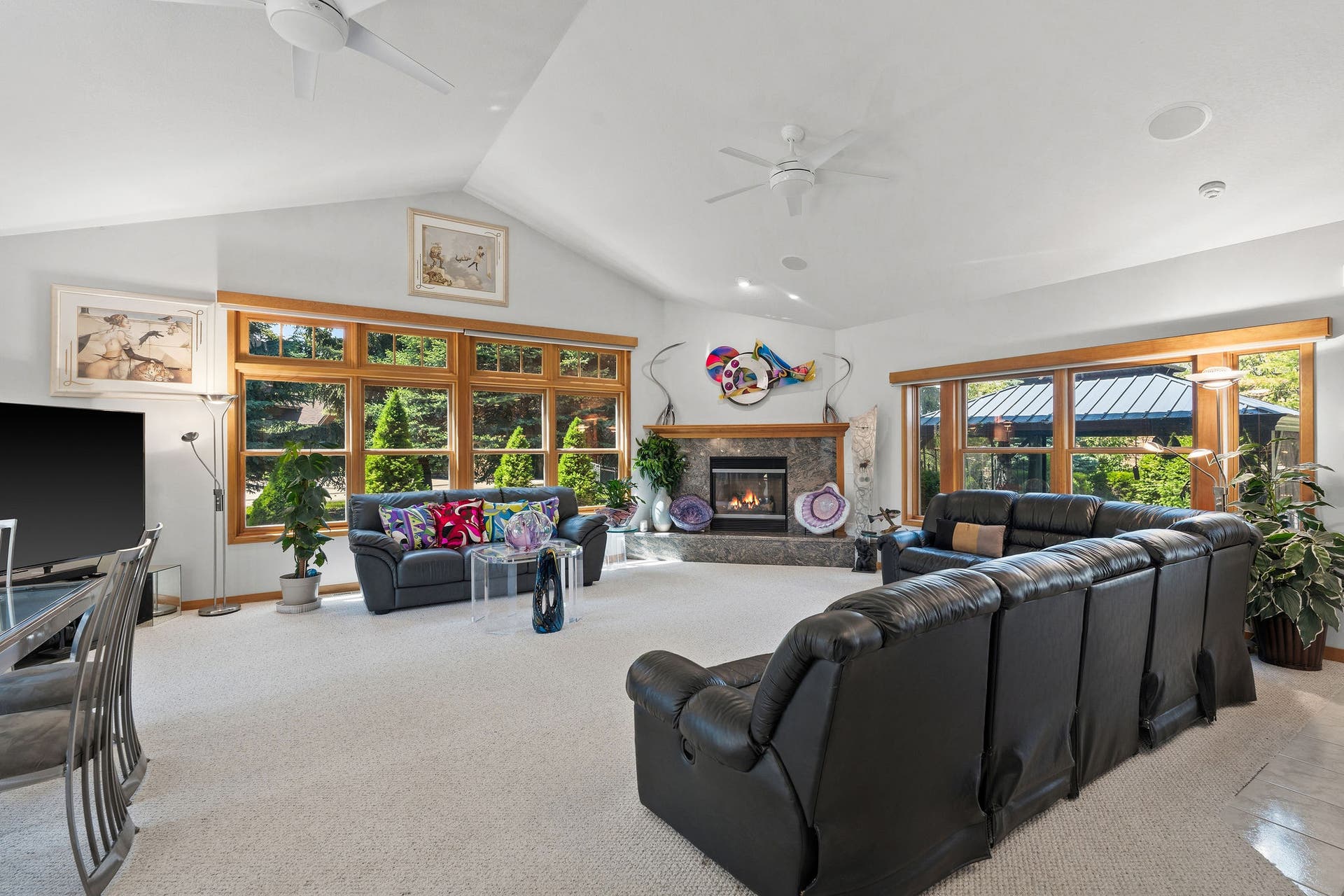 229 Harbor Drive, Bigfork, MT 59911 Great Room with vaulted ceilings and large windows